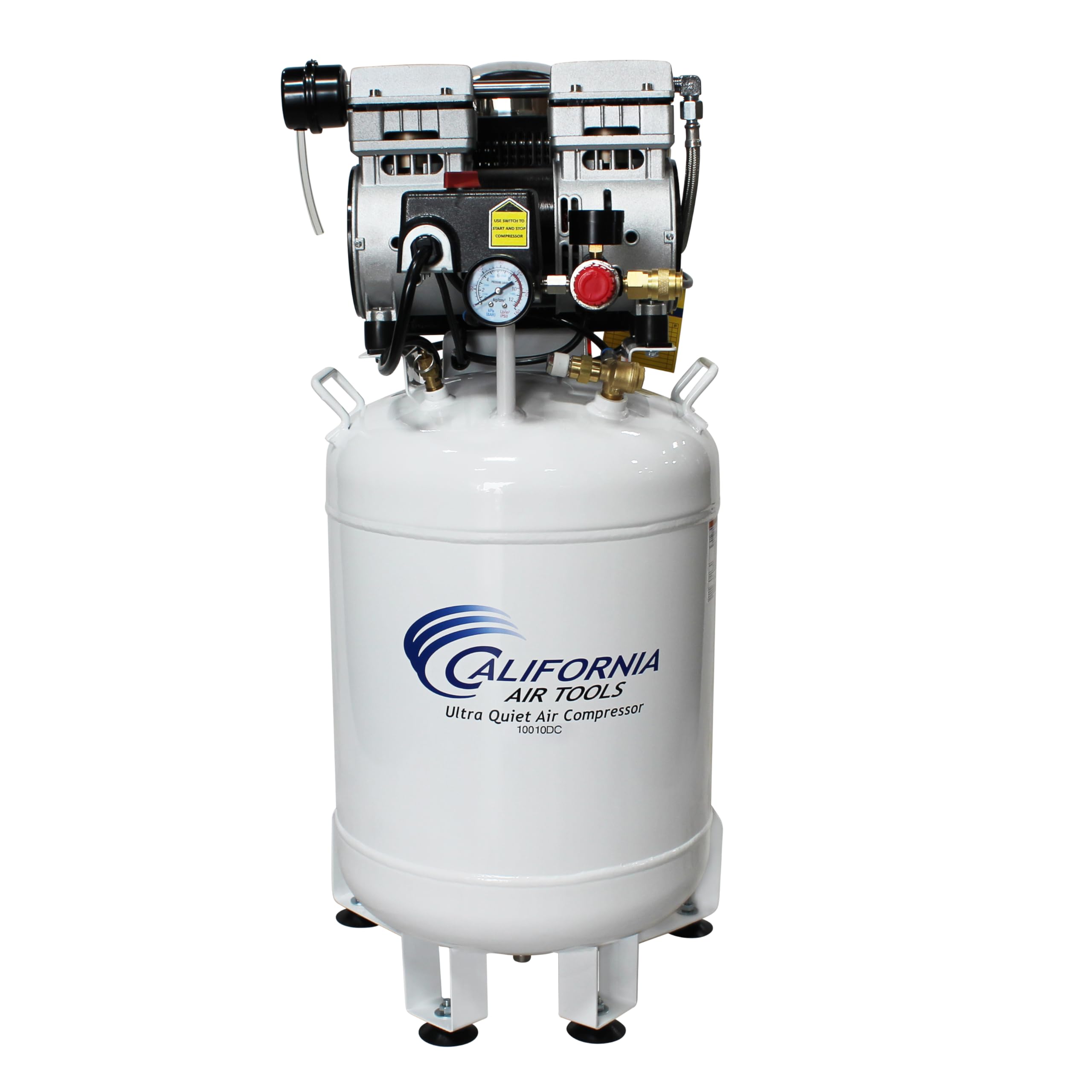 California Air Tools 10010DC Ultra Quiet & Oil-Free 1.0 HP 10-Gallon Steel Tank Air Compressor with Air Drying System - White | Perfect for Home Workshops, DIY Projects & Professional Use
