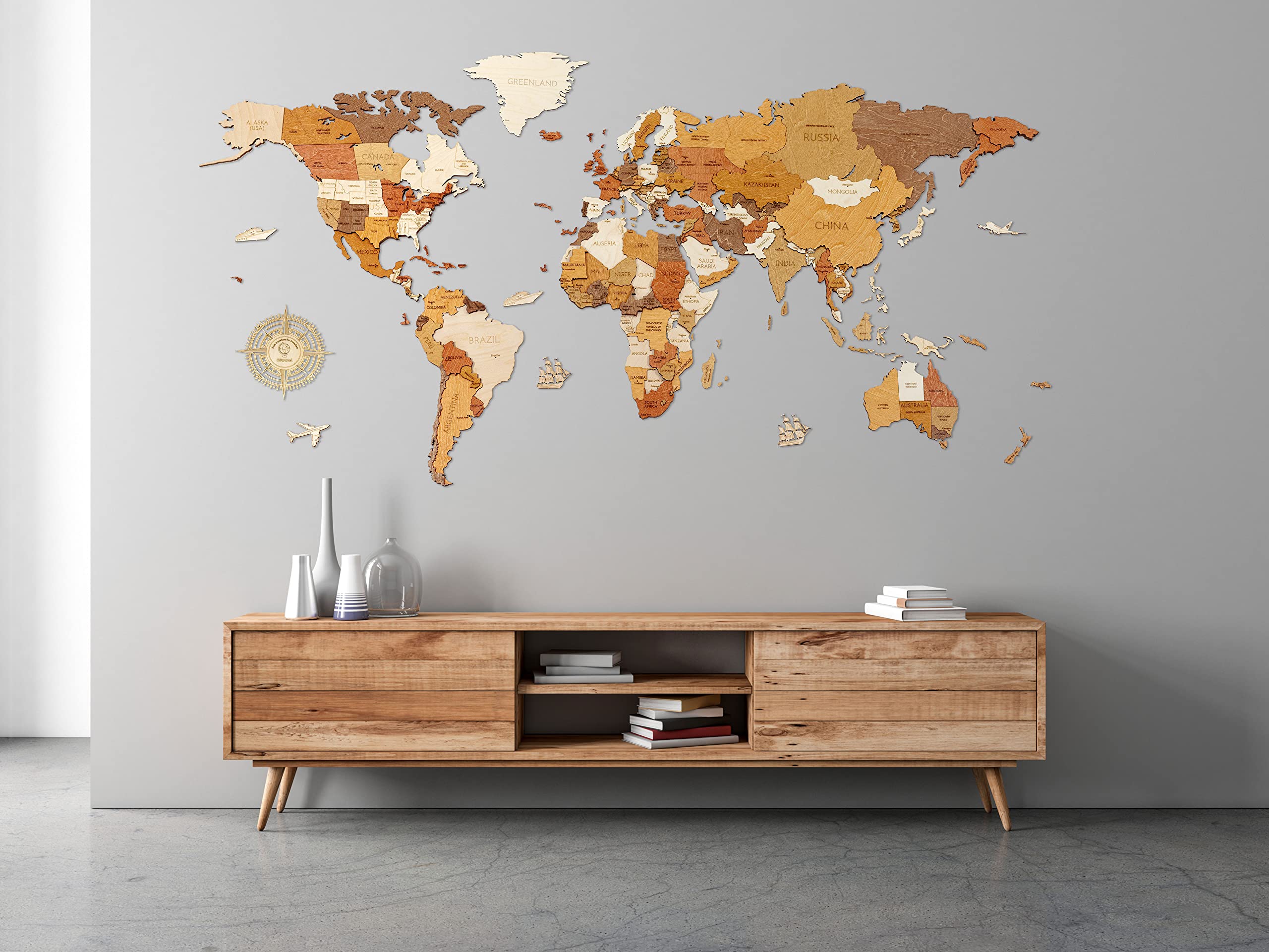 3D Wooden World Map Wall Art - Multilayered & Multicolor Stained Wood with Custom Engraved Names - Unique Home Decor for Living Room, Office & Bedroom - XL Traveler Size 78x39in (200x100cm) - Perfect for Travel Lovers & Home Décor Enthusiasts