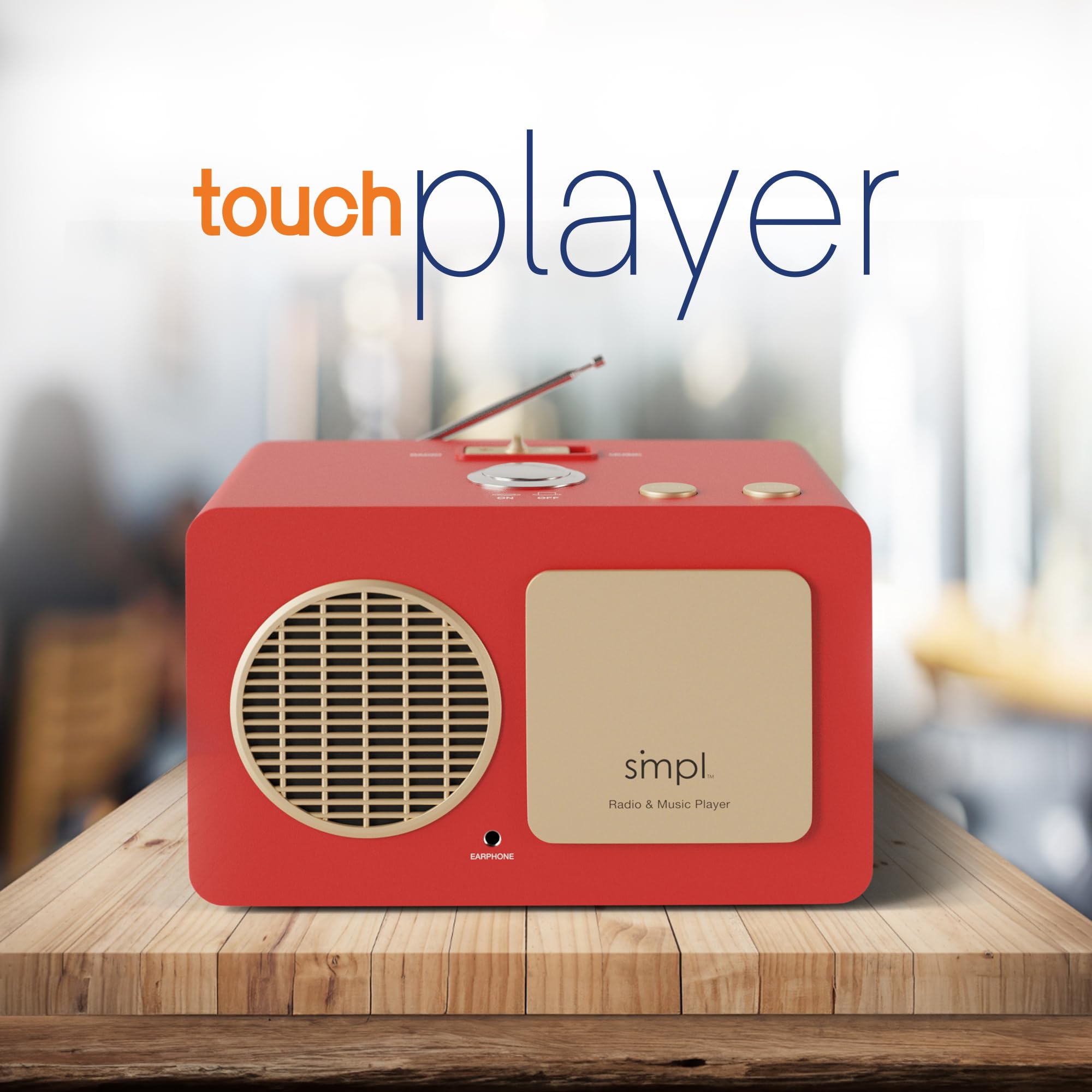 Easy One-Touch Music Player & Radio for Seniors - MP3 Player with Audiobooks, 8GB USB Preloaded with 75 Classic Songs, Durable Wooden Retro Design - Perfect for Elderly Care, Nursing Homes & Memory Therapy (Red)