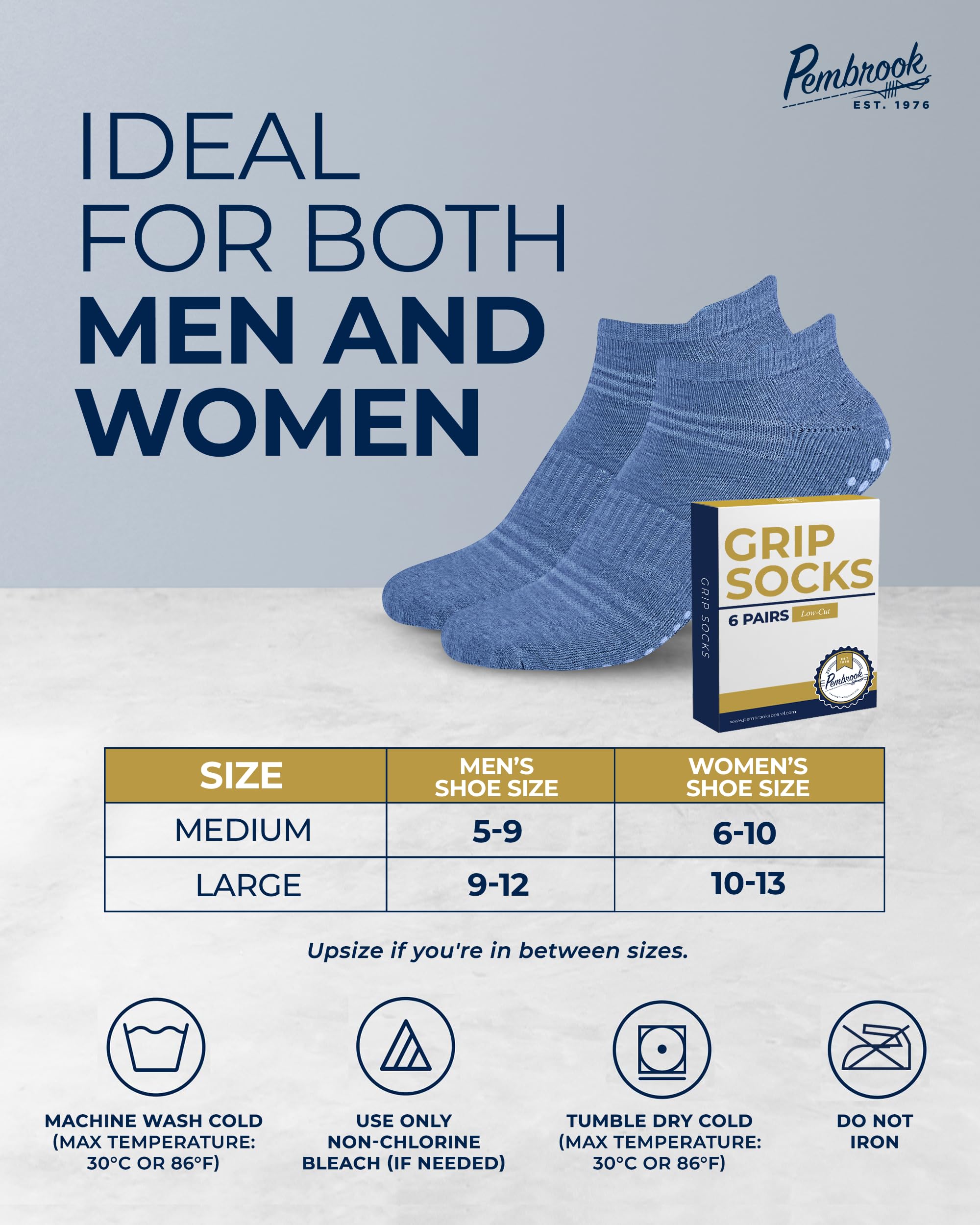 Pembrook Non-Slip Grip Socks for Women & Men - 6 Pairs Yoga, Barre & Pilates Socks with Anti-Skid Soles | Perfect for Dance, Workouts & Home Use