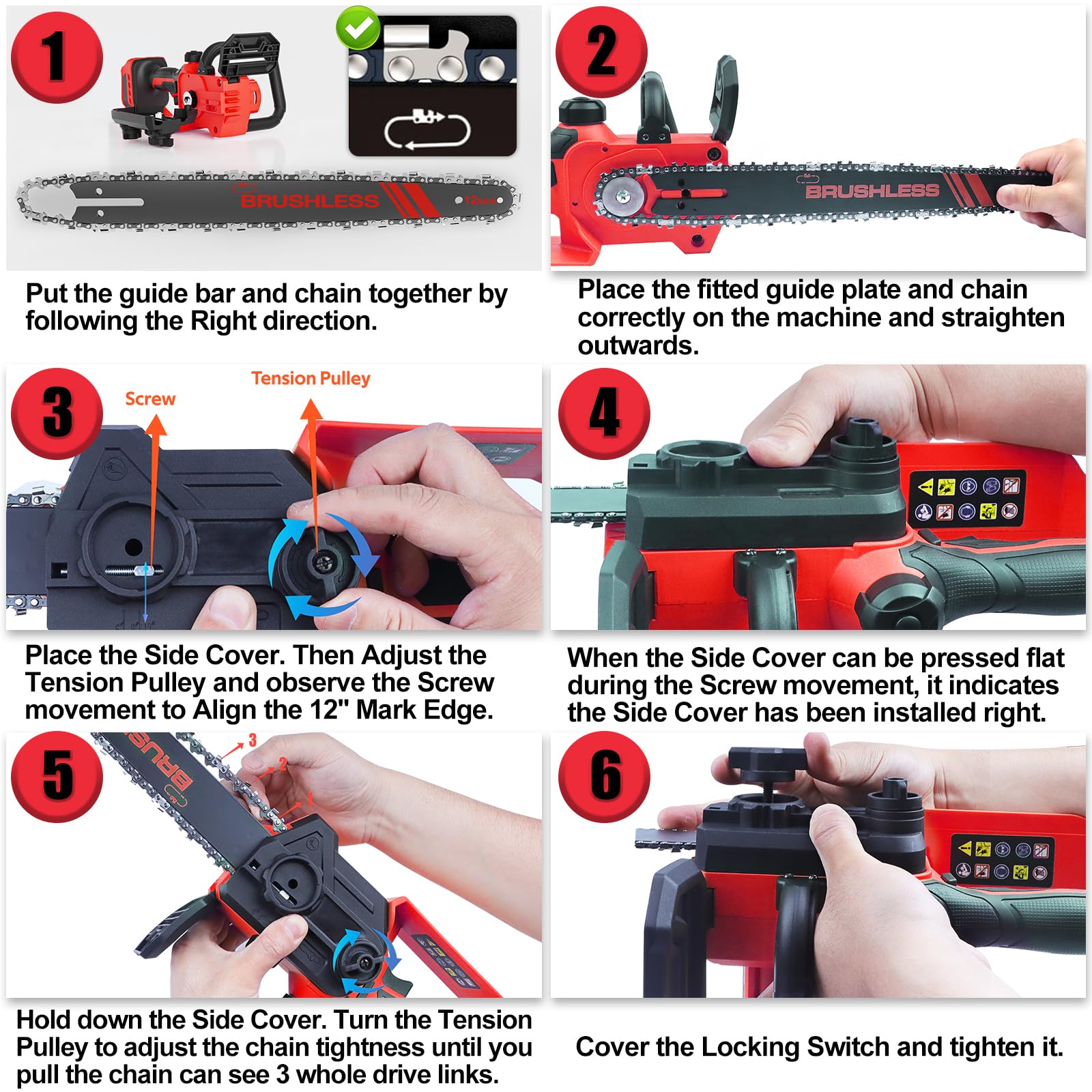 TAIRDA 12-Inch Cordless Chainsaw for Milwaukee M18 18V Battery-Powered Tools - Perfect for Tree Trimming, Wood Cutting & DIY Projects