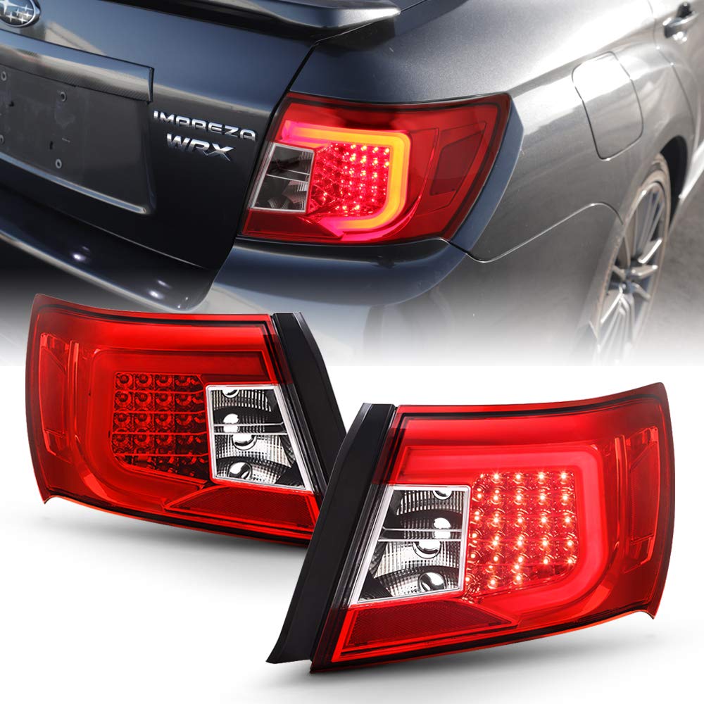 ACANII Red LED Tube Tail Lights Brake Lamps Assembly Pair - Compatible with 2008-2011 Subaru Impreza & 2012-2014 WRX Sedan | Upgrade Style for Enhanced Visibility & Safety | Perfect for Night Driving & Custom Car Modifications