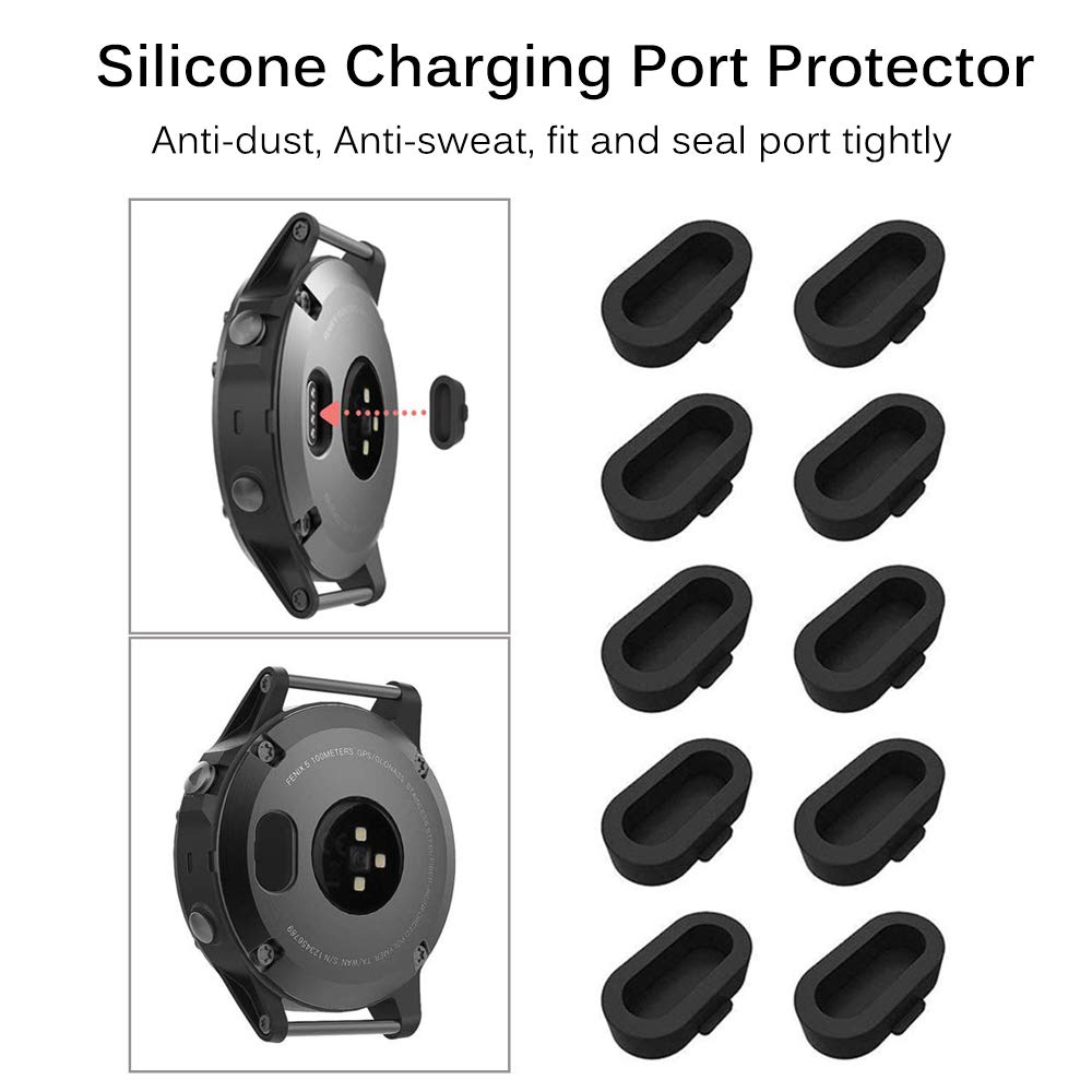 [10+2 Pack] Compatible Garmin Instinct Screen Protector with Charger Port Protector - Anti-Dust Silicone Plug & Tempered Glass Screen Film for Garmin Instinct Smartwatch - Perfect for Outdoor Sports, Hiking & Daily Protection