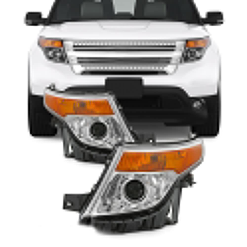 ZPKUNZV Halogen Type 2011-2015 Projector Chrome Headlights LH+RH Pair - Compatible with Ford F-150, F-250, F-350 | Durable Replacement for Day & Night Driving