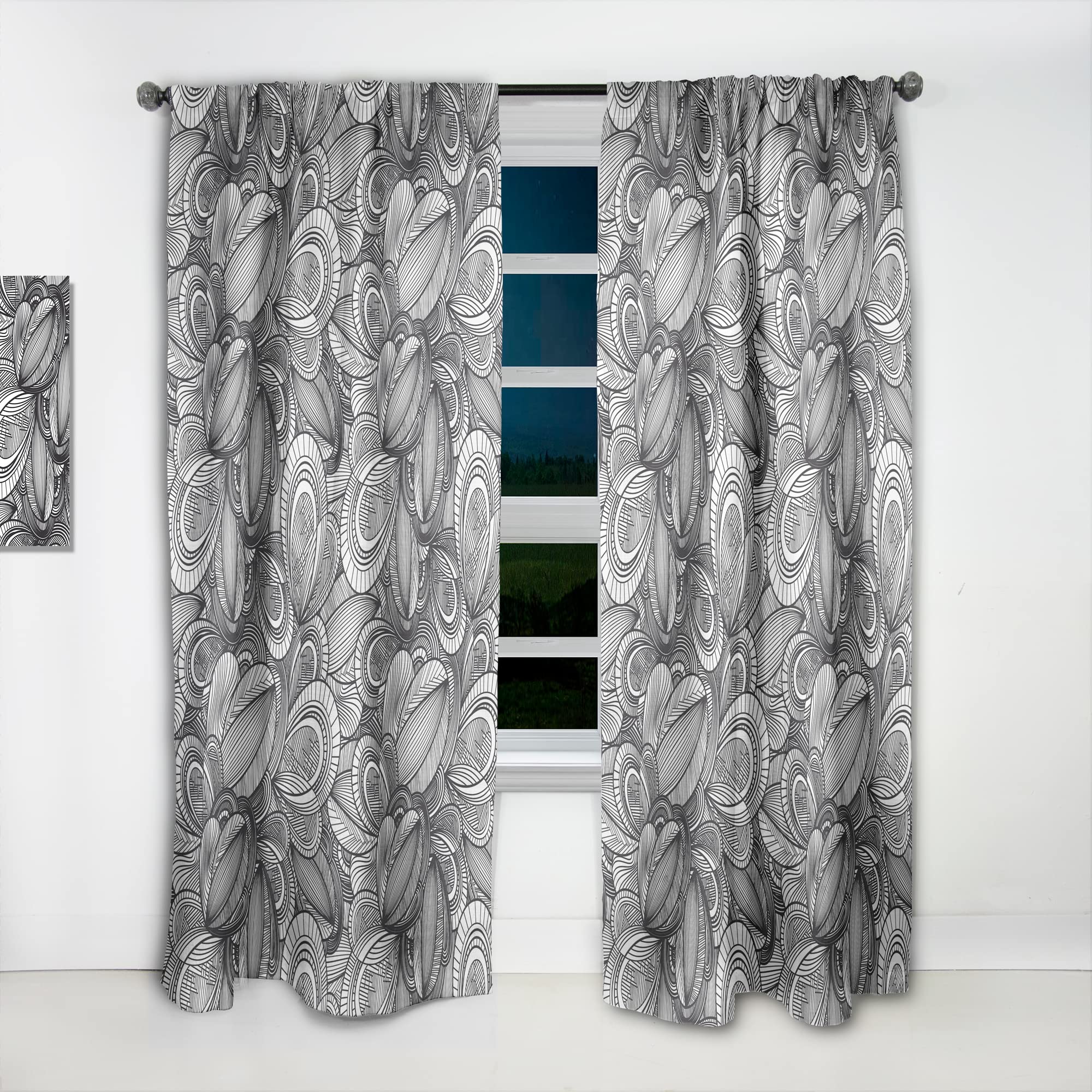 DesignQ Black and White Geometric Leaf Print Thermal Insulated Curtain Panel - 52x90 Inches - Perfect for Bedroom & Living Room Window Treatments - Energy Saving & Light Filtering