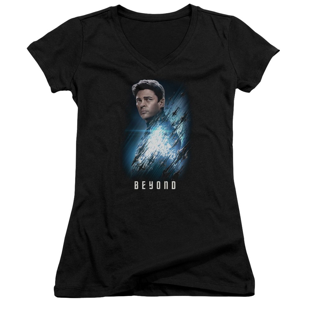 Star Trek Beyond Bones Poster Juniors' Sheer Fitted V-Neck T-Shirt | Sci-Fi Movie Merchandise | Perfect for Cosplay, Conventions & Fan Gifts