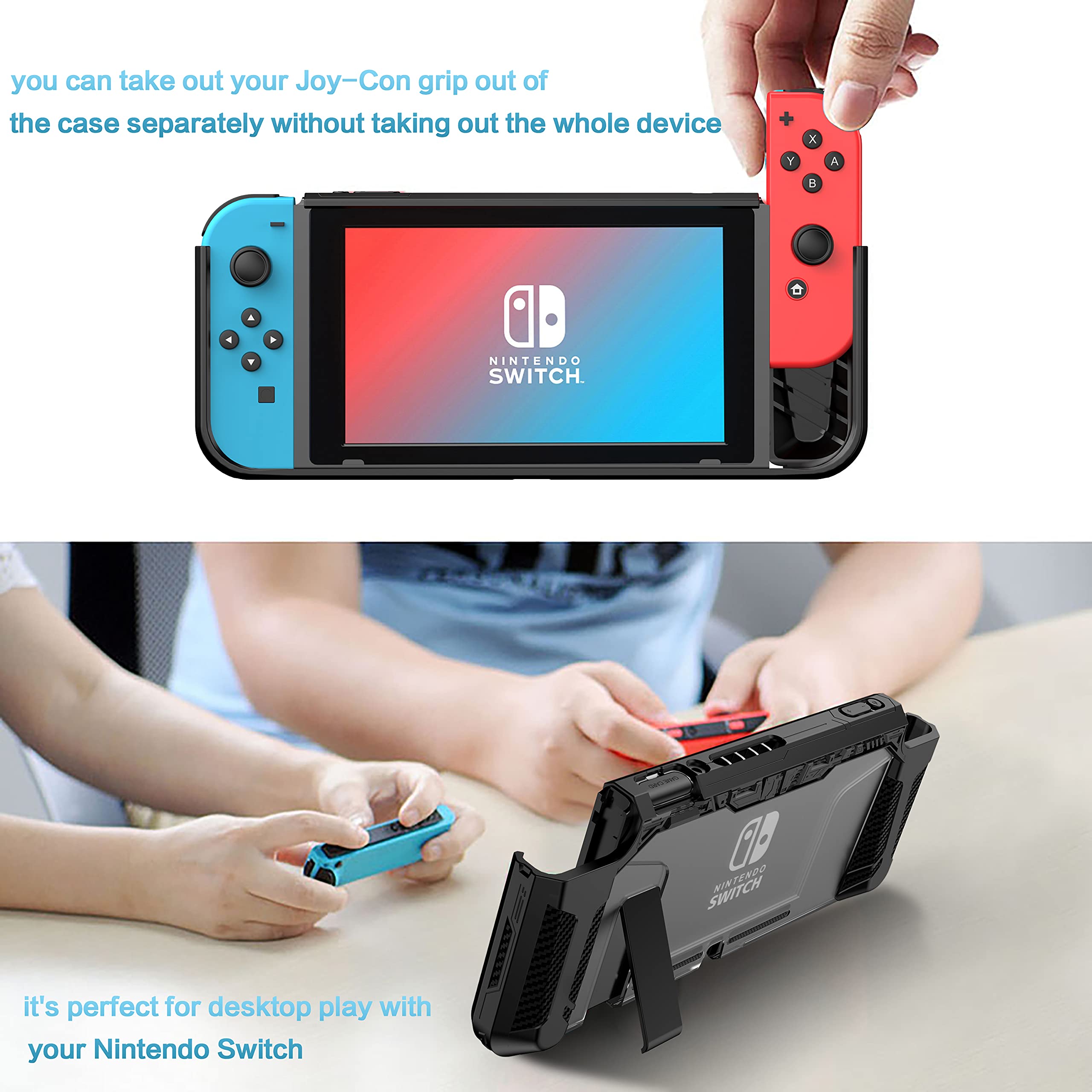 Premium Shock-Absorption Dockable Case for Nintendo Switch 2017 & Joy-Con Controllers - Anti-Scratch TPU Protective Cover with Ergonomic Grip (Black) | Perfect for Gaming On-The-Go, Travel Protection & Home Console Use
