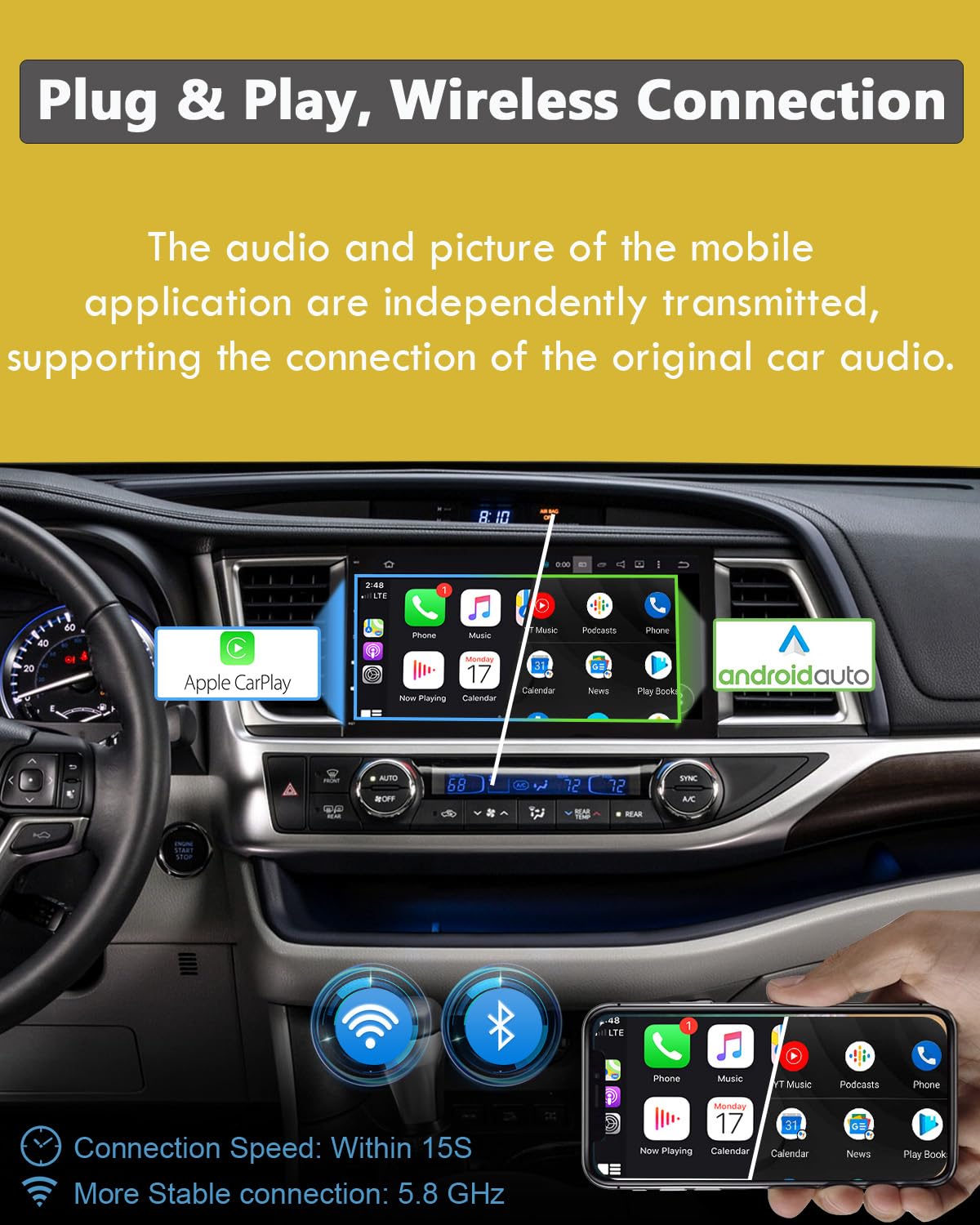 Wireless CarPlay Adapter for iPhone - Watch Netflix, YouTube, Disney+, Hulu on Car Screen | Android Auto & USB Multimedia Player | Perfect for Road Trips & Long Commutes