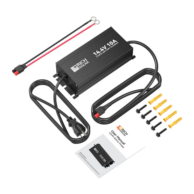 Rich Solar 12V 10A LiFePO4 Battery Charger - Solar Panel & RV Battery Charger for Off-Grid Power Systems, Marine & Camping Use