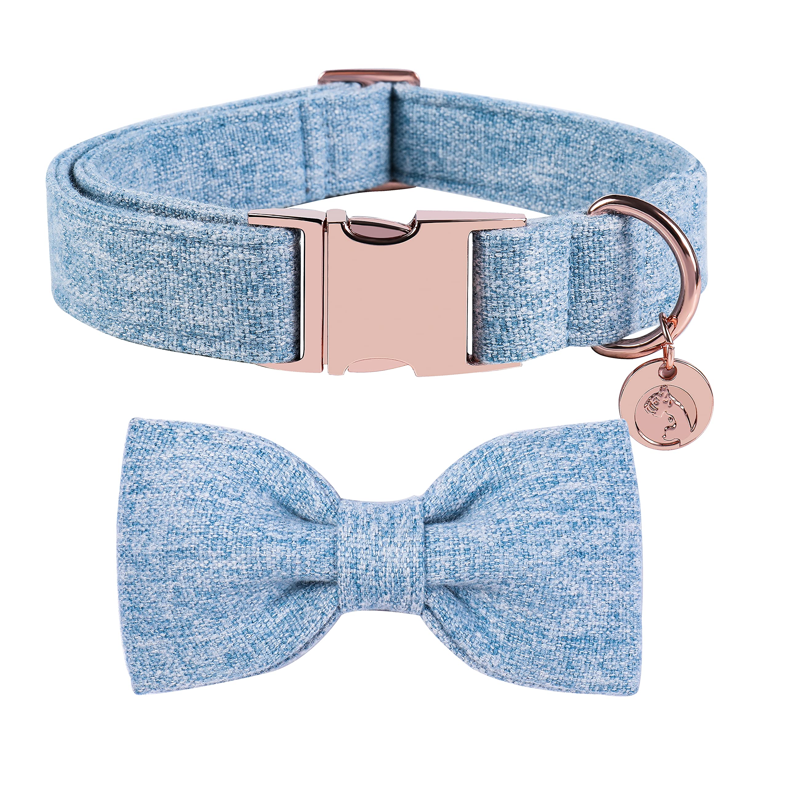 Premium Hemp Cotton Dog Collar with Adjustable Bow - Blue Durable Pet Collar for Small Dogs & Puppies | Perfect for Daily Walks, Training & Fashion Accessories
