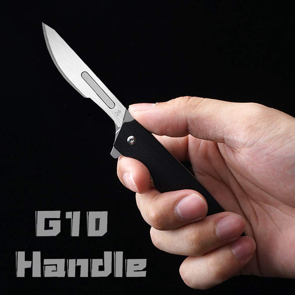 EDC Folding Scalpel Knife - Premium G10 Handle Pocket Utility Knife with 10 Replaceable Blades for Camping, Hiking & Everyday Carry (EDC)
