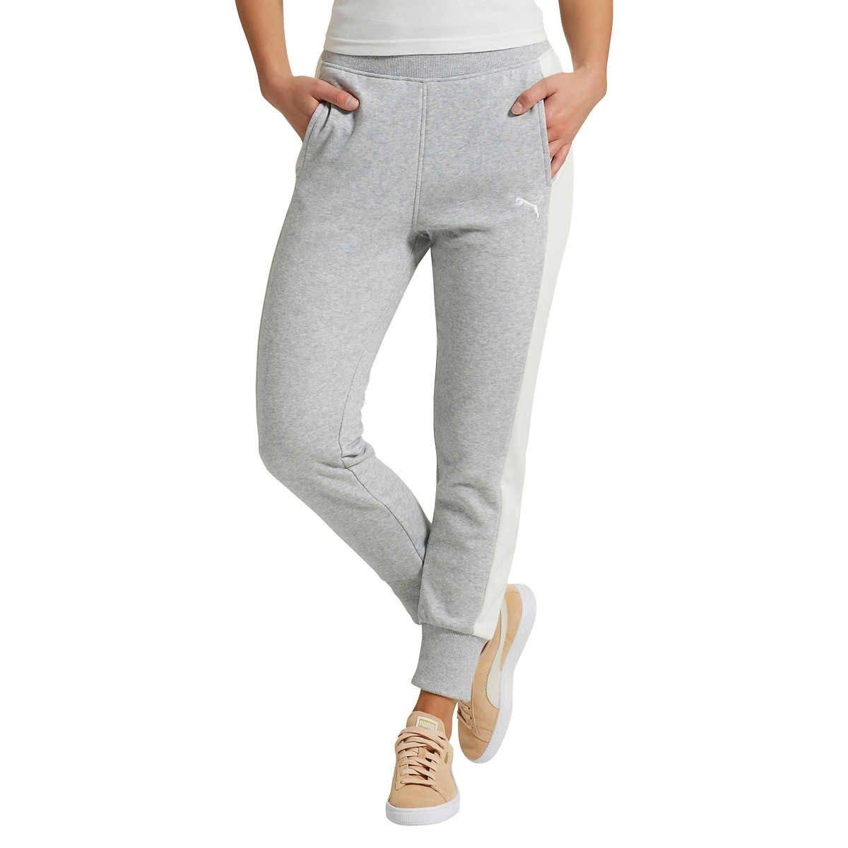 PUMA Women's Light Grey Heather Sweatpants - Medium Size Jogger Pants for Running, Yoga & Lounge Wear - Comfortable Athletic Workout Pants