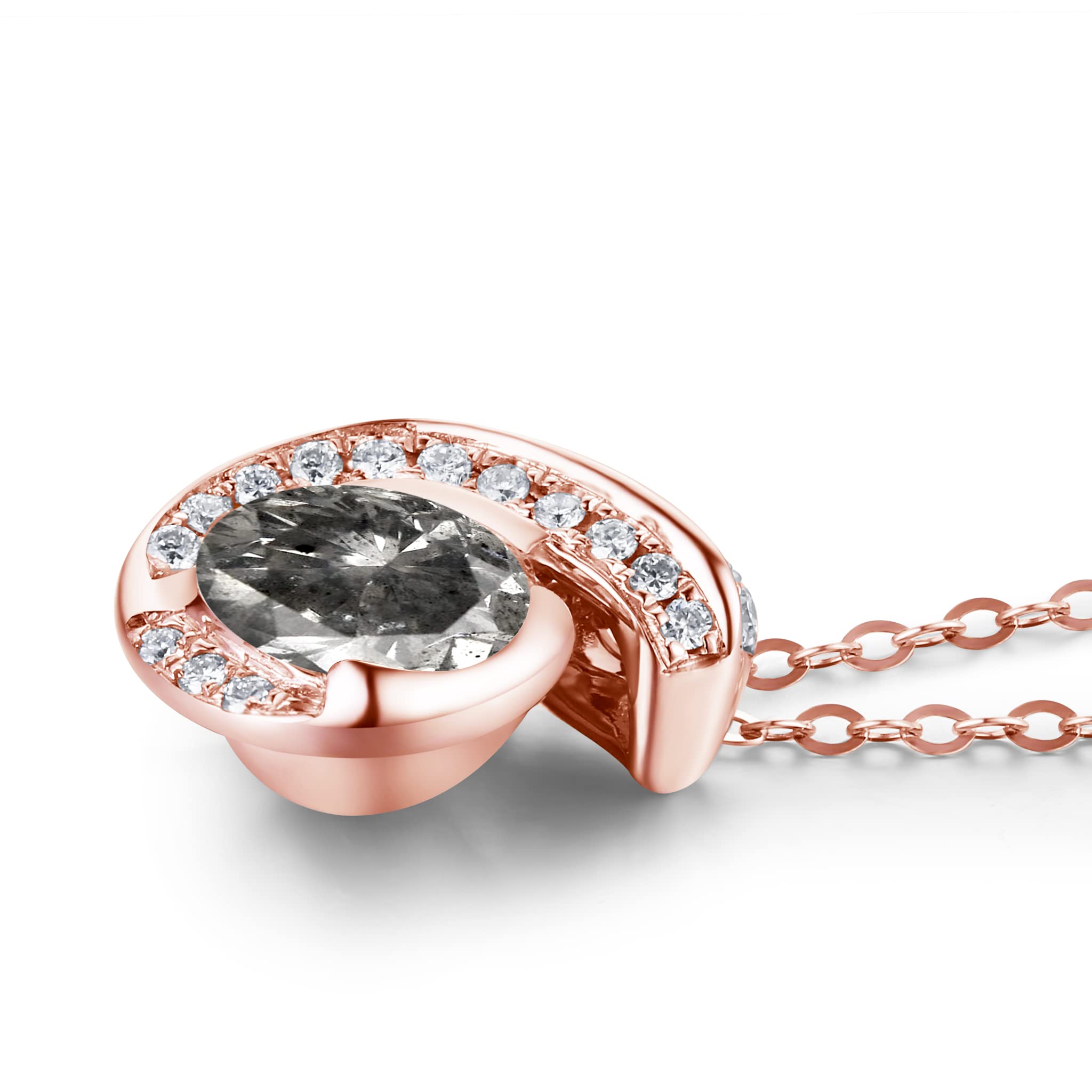 Salt and Pepper Diamond Necklace Pendant - Dainty Layering Chain Necklace - Grey Galaxy Diamond - Alternative April Birthstone Simple C Necklace - Perfect for Everyday Wear, Gift Giving & Special Occasions