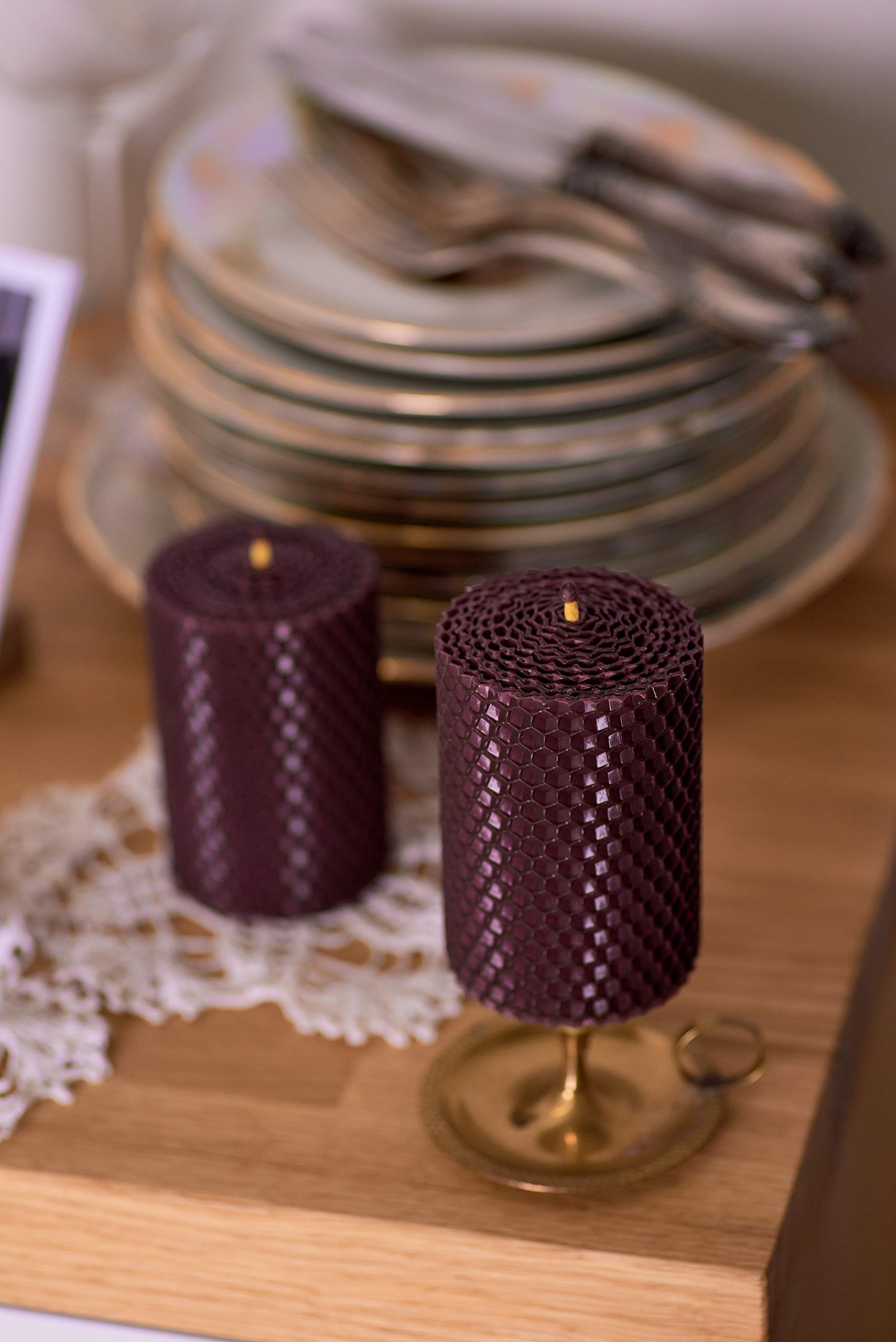 Beeswax Candles Set of 3 - Natural Honey Scented Pillar Candles for Home Decor & Gifts