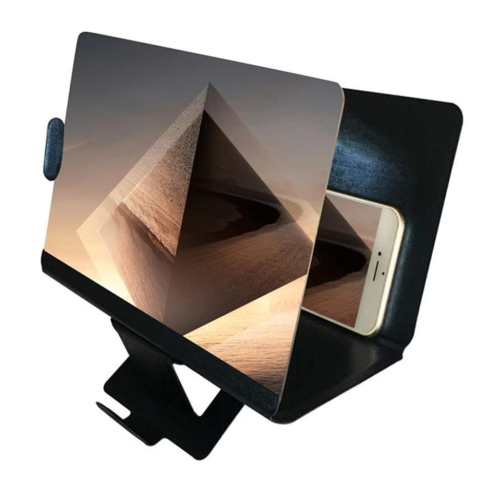 8inch 3D Phone Screen Magnifier - Foldable Leather Stand for Mobile Phones & Tablets | HD Stereoscopic Viewing | Desktop Movie Watching & Gaming Accessory (Black)