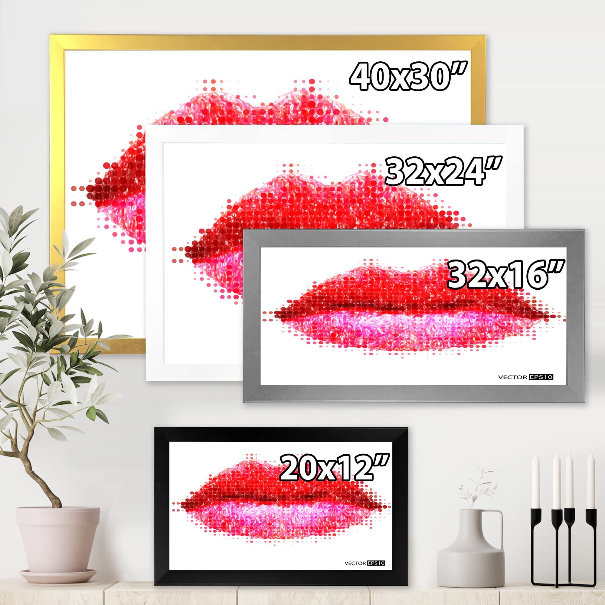 Abstract Red Lips Modern Framed Wall Art - Contemporary Home Decor for Living Room, Bedroom & Office | Perfect Gift for Women