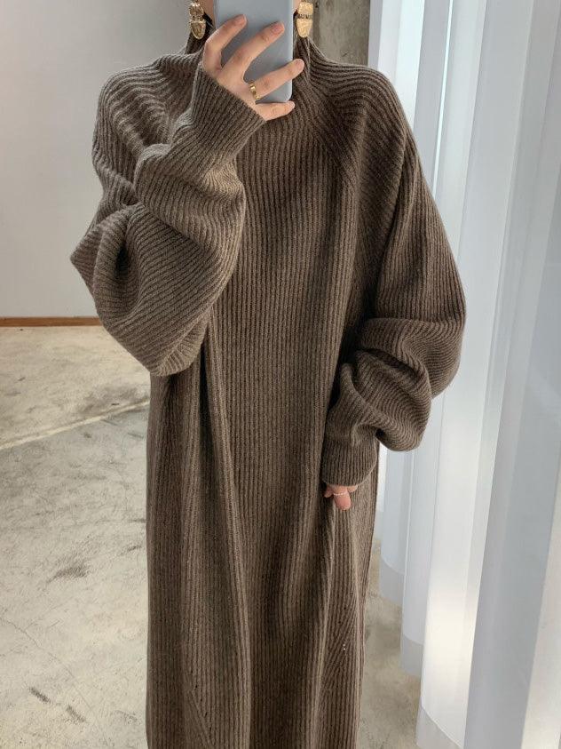 Lovevop Women's Casual High Neck Solid Color Long Sleeve Knit Dress - Perfect for Work, Date Night & Fall/Winter Fashion