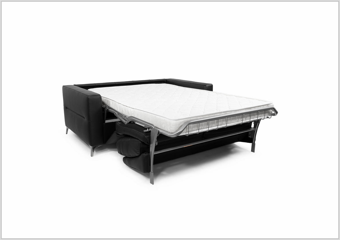 Kathy Ireland Tucson Genuine Leather Queen Sleeper Sofa with Chrome Steel Legs - Convertible Sofa Bed for Living Room, Guest Room & Small Spaces