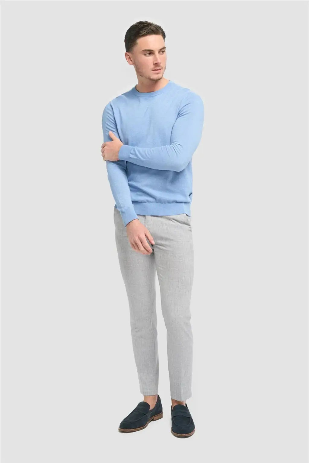 Cavani Men's Savio Lightweight Crew Neck Sweater | Soft Cotton Knit Pullover for Casual Wear & Layering | Perfect for Office, Travel & Everyday Comfort