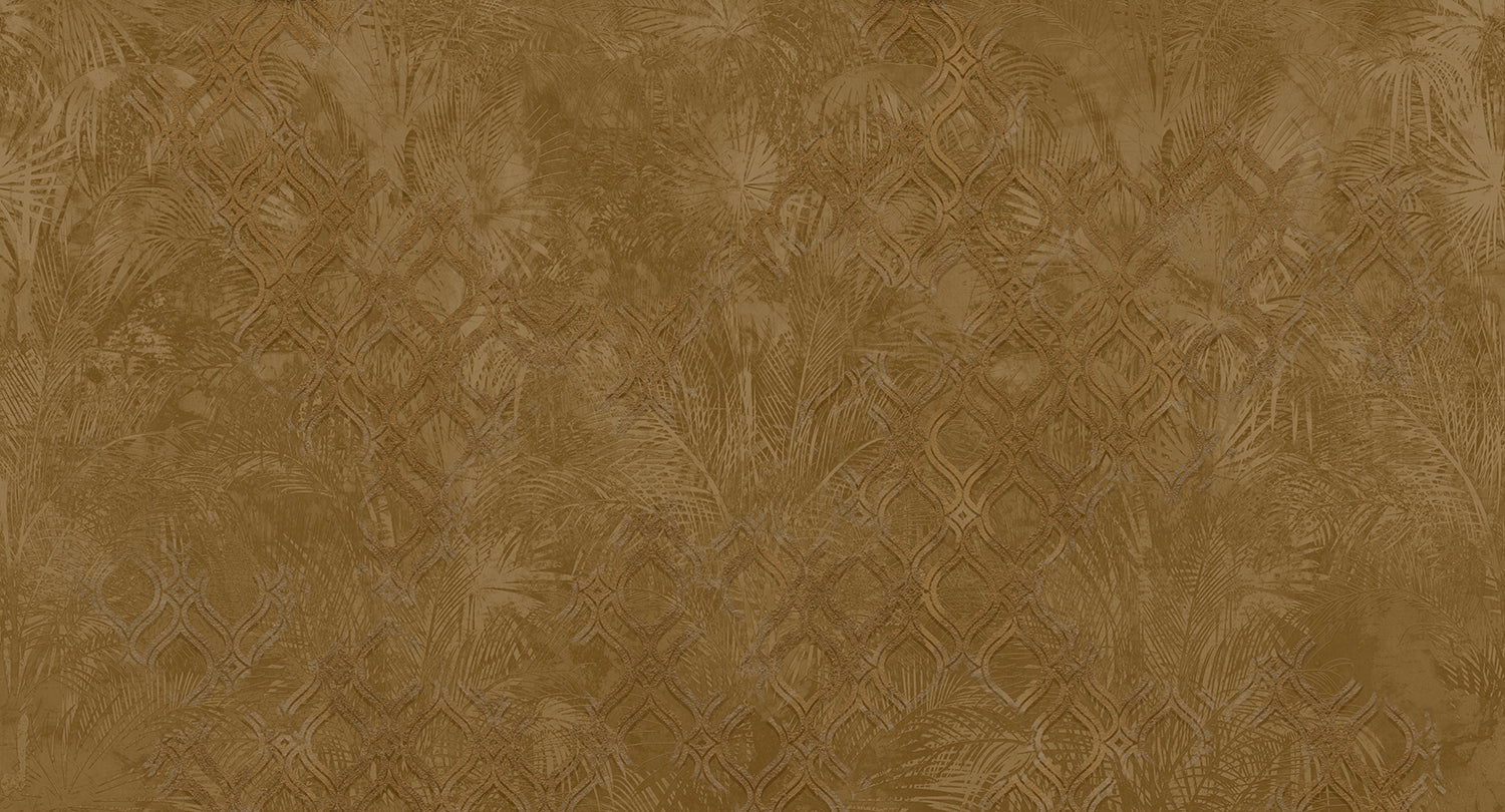 Copper Botanical Ogee Collage Mural Wallpaper M2560 - Vintage Floral Peel and Stick Wallpaper for Bedroom, Living Room & Office Decor