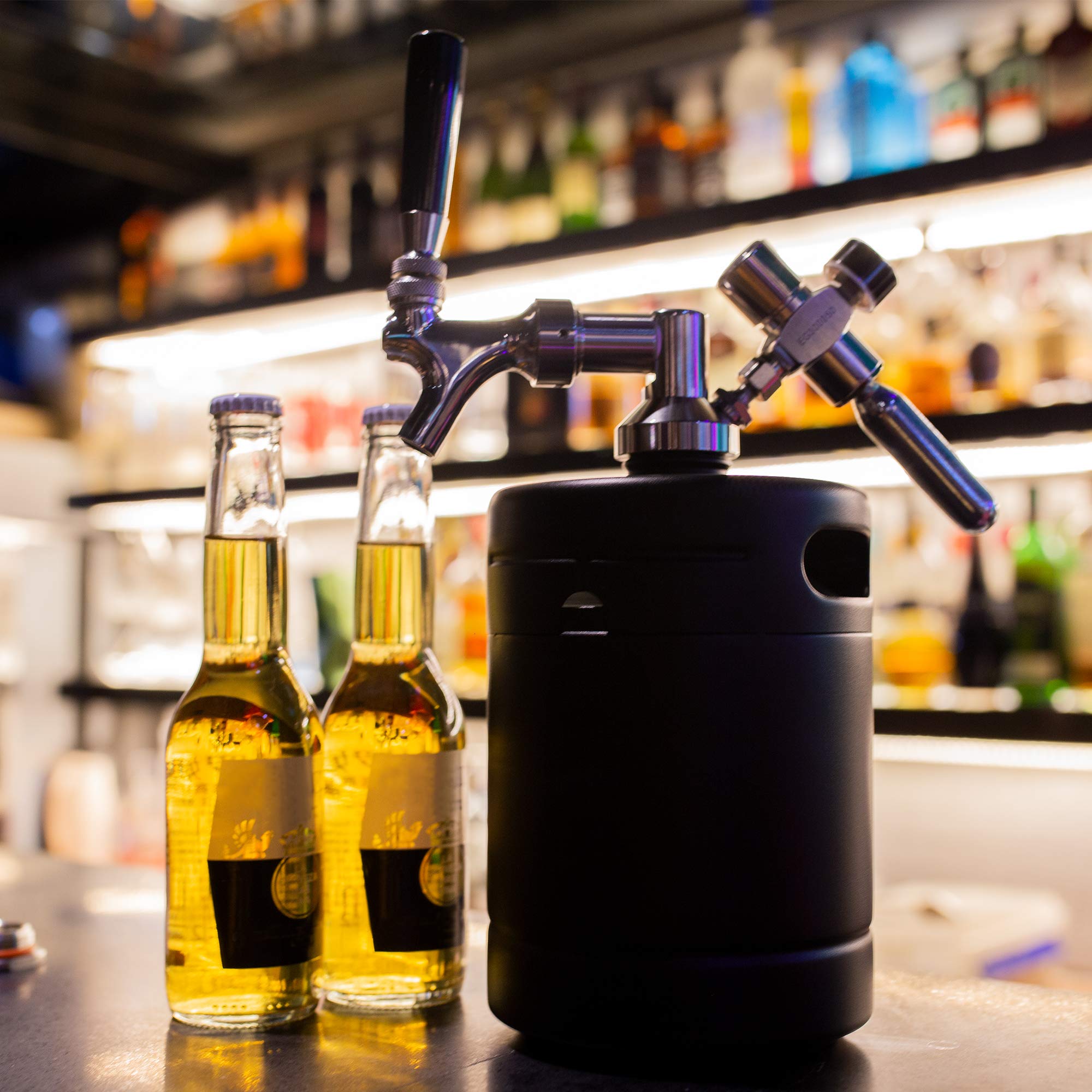 TMCRAFT 64oz Stainless Steel Pressurized Growler Tap System with Cooler Jacket - Portable Mini Keg Dispenser for Homebrew, Craft Beer & Draft - Keeps Beverages Fresh & Carbonated - Perfect for Parties, Camping & Home Bars (Matte Black)