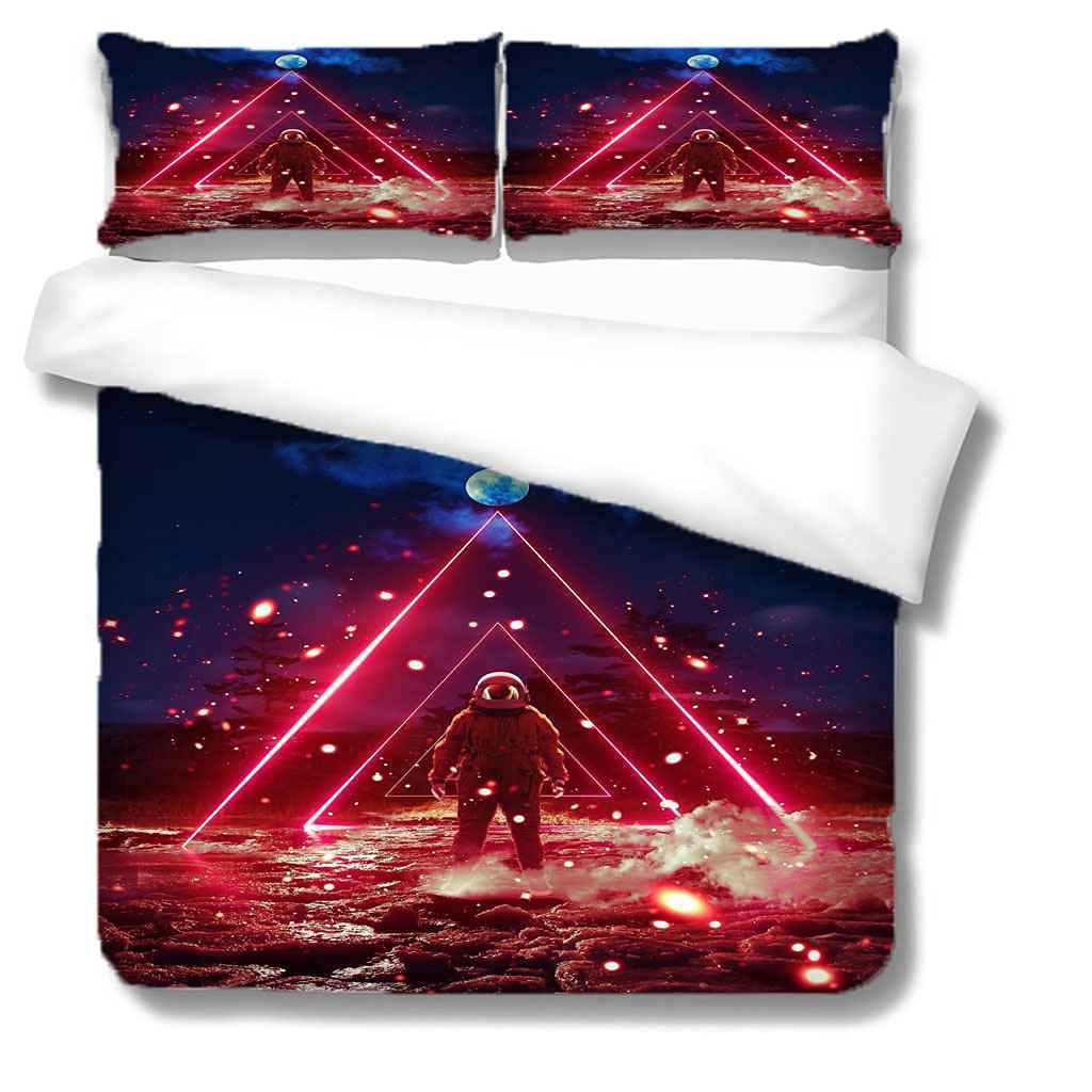 Red Planet Astronaut Duvet Cover Set Queen 90x90 Inches - Modern Microfiber Bedding with Zipper Closure & Corner Ties, Includes 2 Pillow Shams | Soft Space-Themed Comforter Cover for Kids Room, Teen Bedroom & Sci-Fi Decor