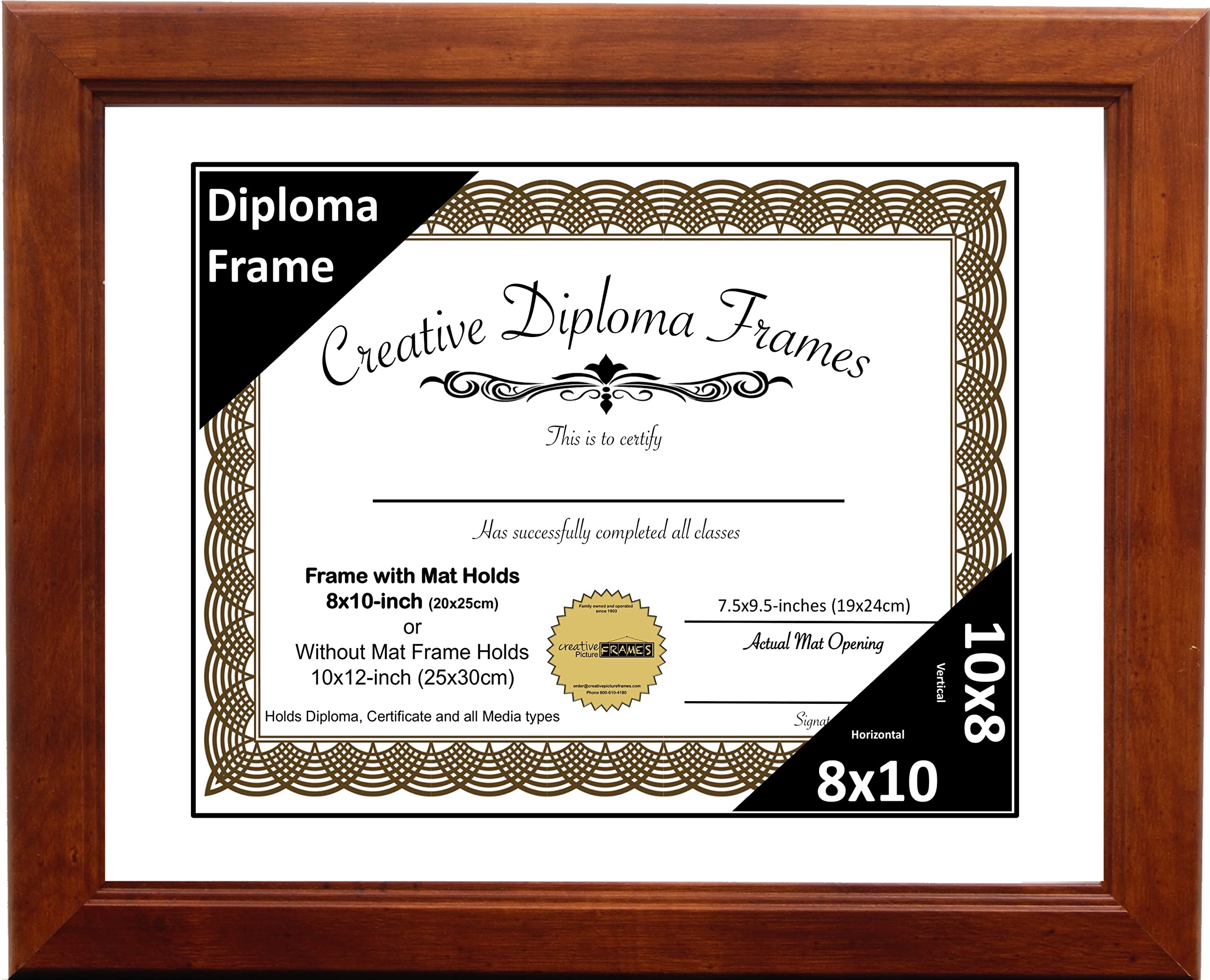 8x10 Walnut Finish Diploma Picture Frame with White Mat, Glass, Easel & Wall Hangers - Holds 11x14 Photos | Perfect for Graduation, Office Decor & Home Display
