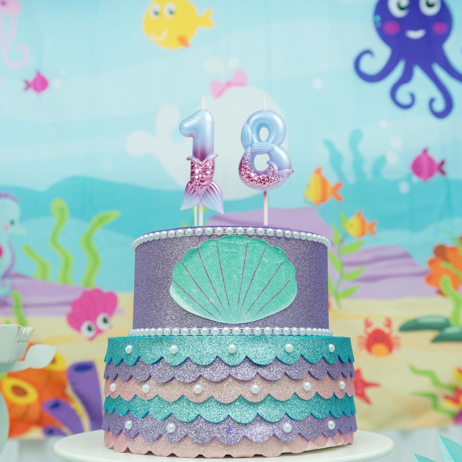 6th Birthday Candles - Mermaid Themed Blue & Purple Number 6 Cake Candles for Girls | Perfect for Birthday Cakes, Cupcakes, and Mermaid Party Decorations