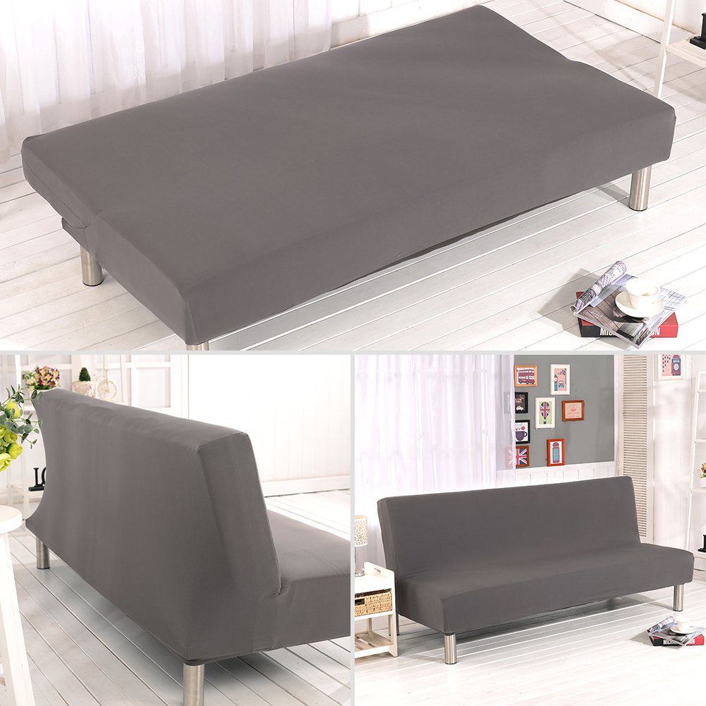 Stretch Armless Sofa Cover - Non-Slip Polyester Spandex Slipcover for Sofa Bed, Folding Couch & Futon - Grey Furniture Protector (Perfect for Small Spaces, Apartments & Dorm Rooms)