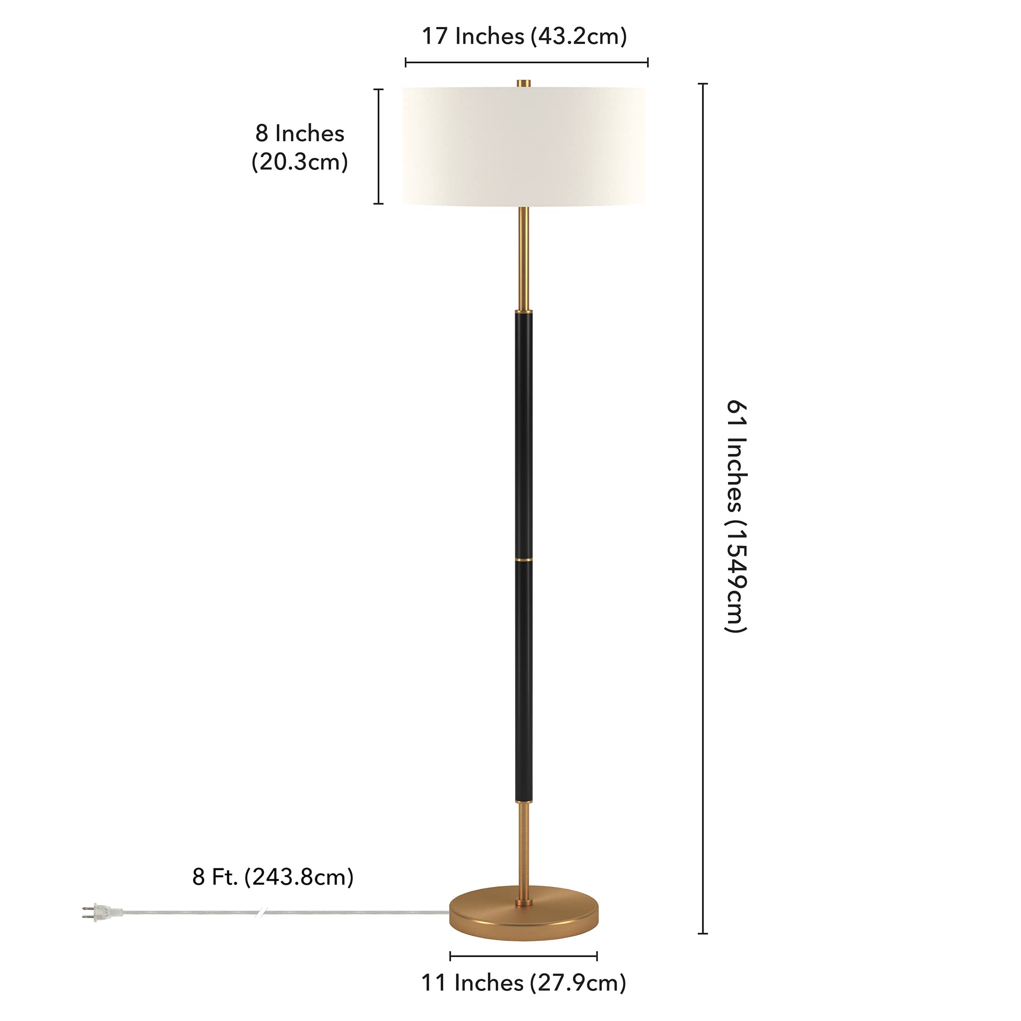 Henn&Hart 2-Light Modern Floor Lamp with Fabric Shade - Matte Black/Brass/White Finish - 61