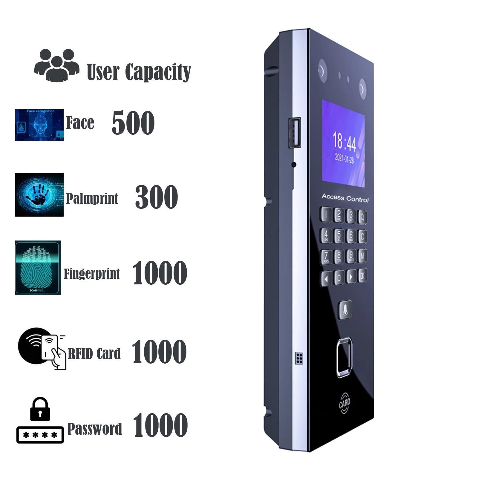 2.4 Inch USB Face Recognition Door Access Control System - Fingerprint, Face ID & RFID Keypad Reader for Time Attendance (Color: Rface602EM-TCP IP) - Ideal for Offices, Schools & Smart Home Security