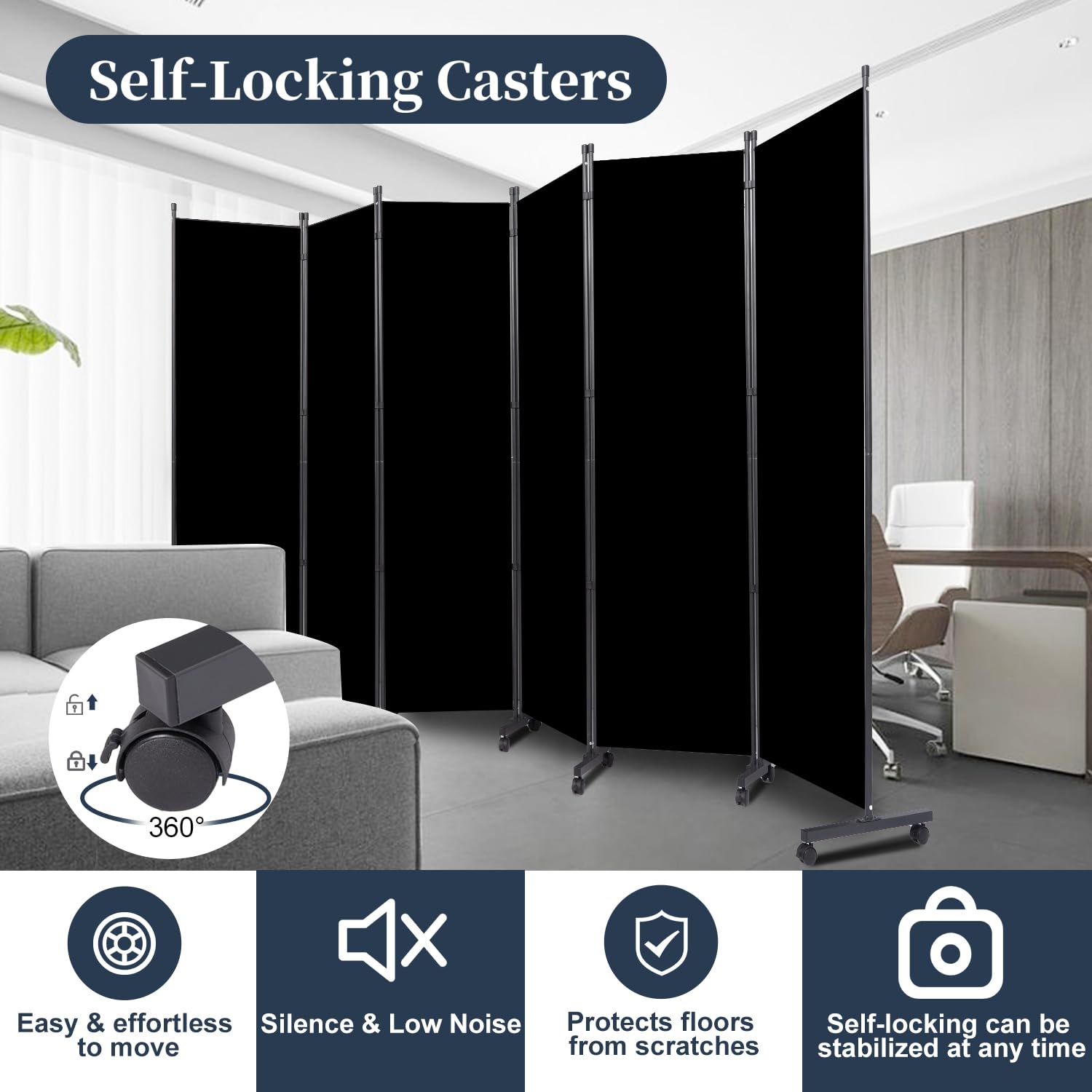 Lockable Wheel Room Divider Folding Privacy Screen - 132