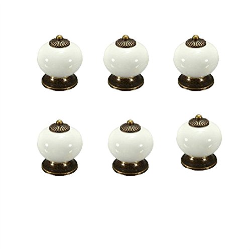 6PCS European Style Ceramic Cabinet Knobs - Elegant White Drawer Pulls for Kitchen, Bathroom, Wardrobe & Dresser | Durable Hardware for Home Improvement & Furniture Upgrade | Perfect for Vintage, Farmhouse & Modern Decor Styles