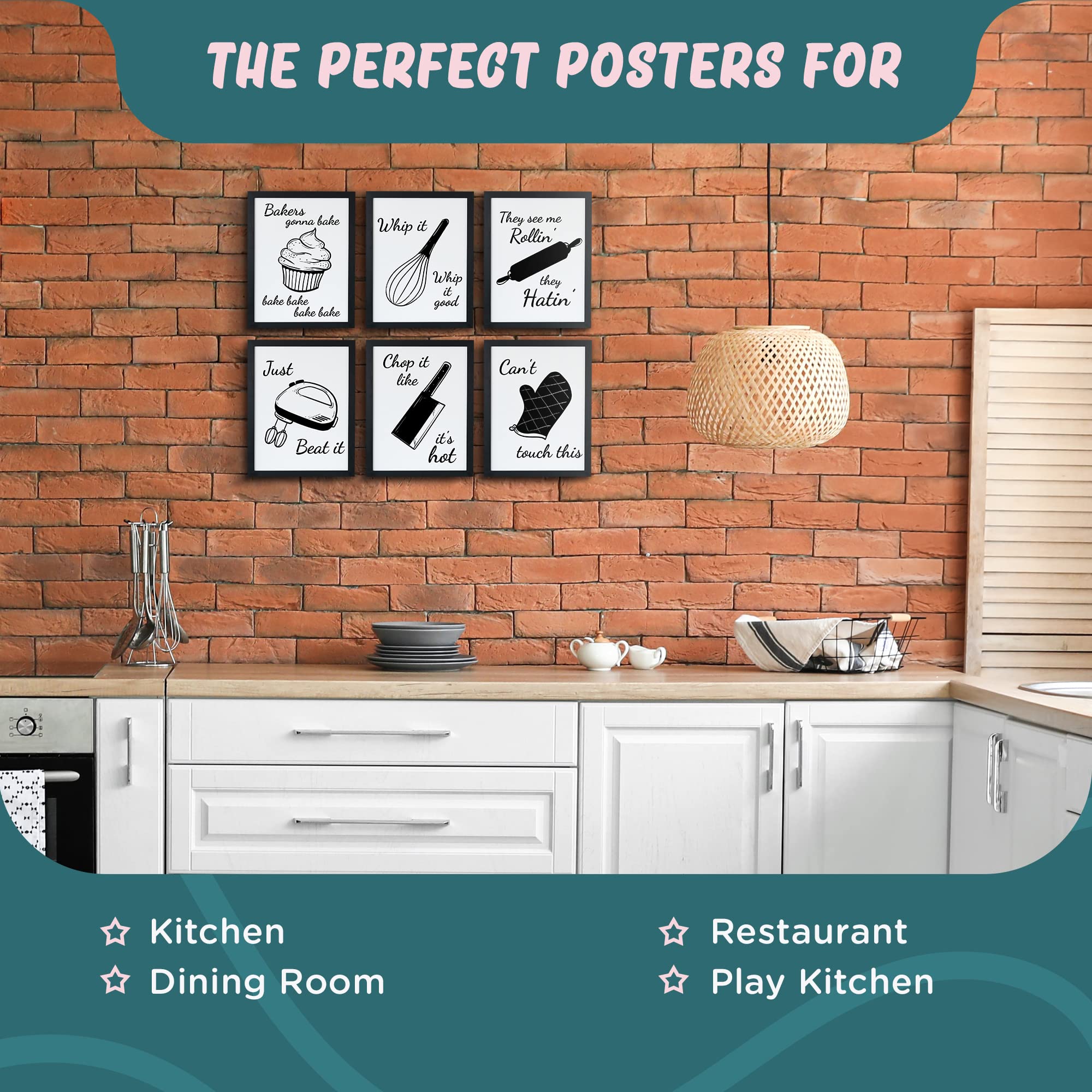 Funny Kitchen Wall Art Set of 6 - Farmhouse Rustic & Modern Home Decor - 8x10 Dining Room & Kitchen Posters - Perfect for Farmhouse, Apartment & Restaurant Decor