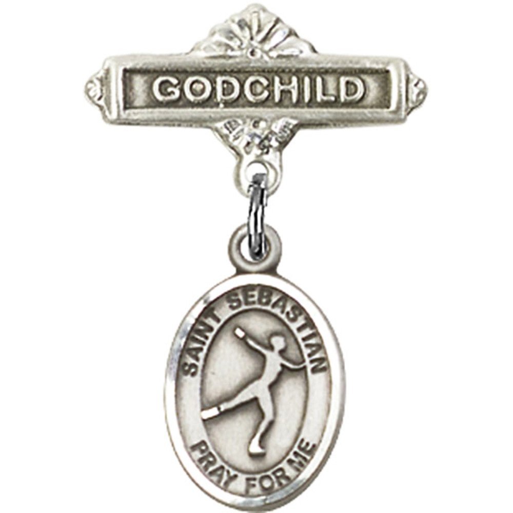 St. Sebastian Sterling Silver Baby Badge - Figure Skating Charm & Godchild Pin (1