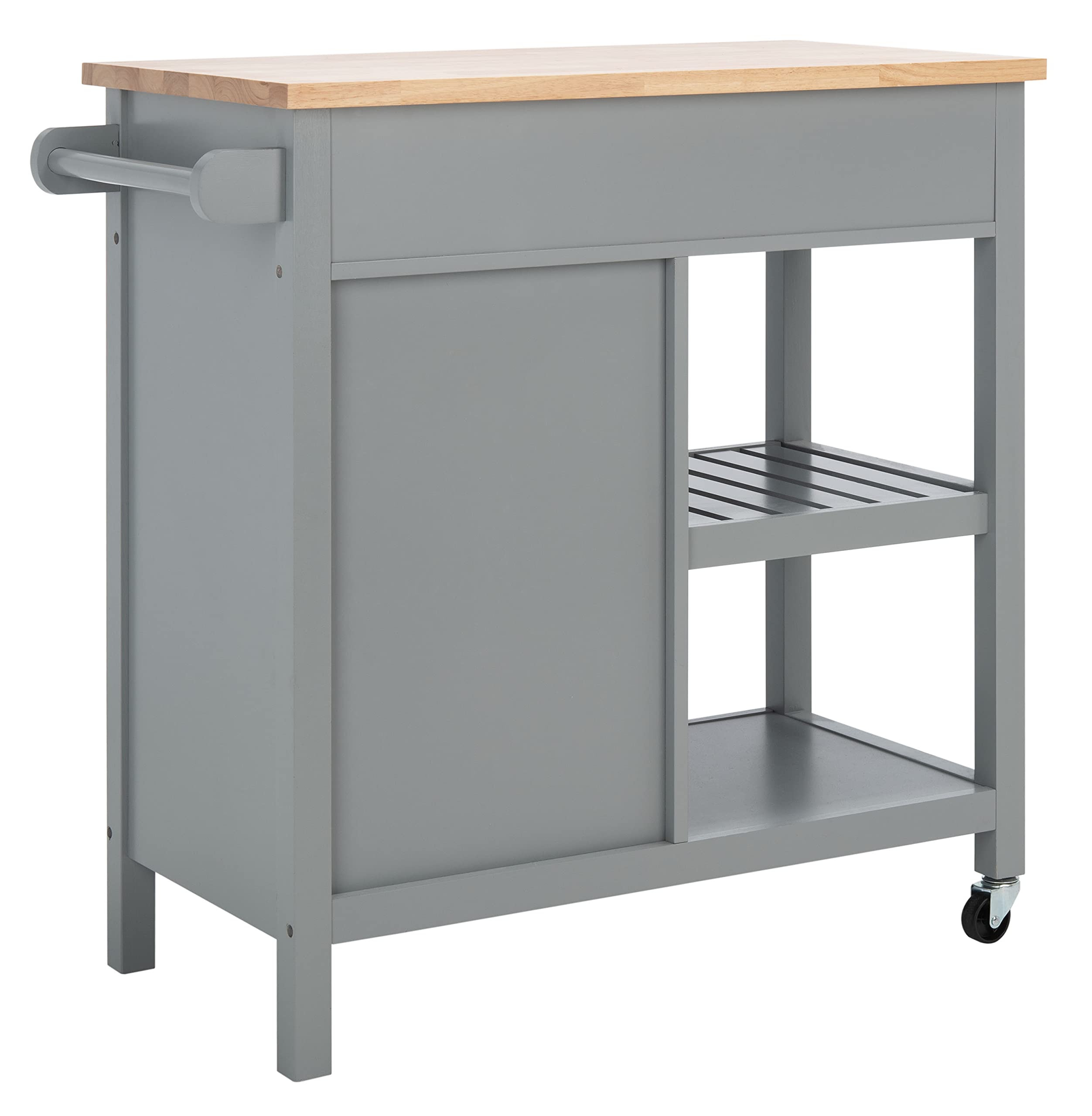 SAFAVIEH Locklyn 2-Drawer Rolling Kitchen Cart - Grey & Natural Storage Trolley with Wheels | Perfect for Small Spaces, Pantry Organization & Mobile Kitchen Storage