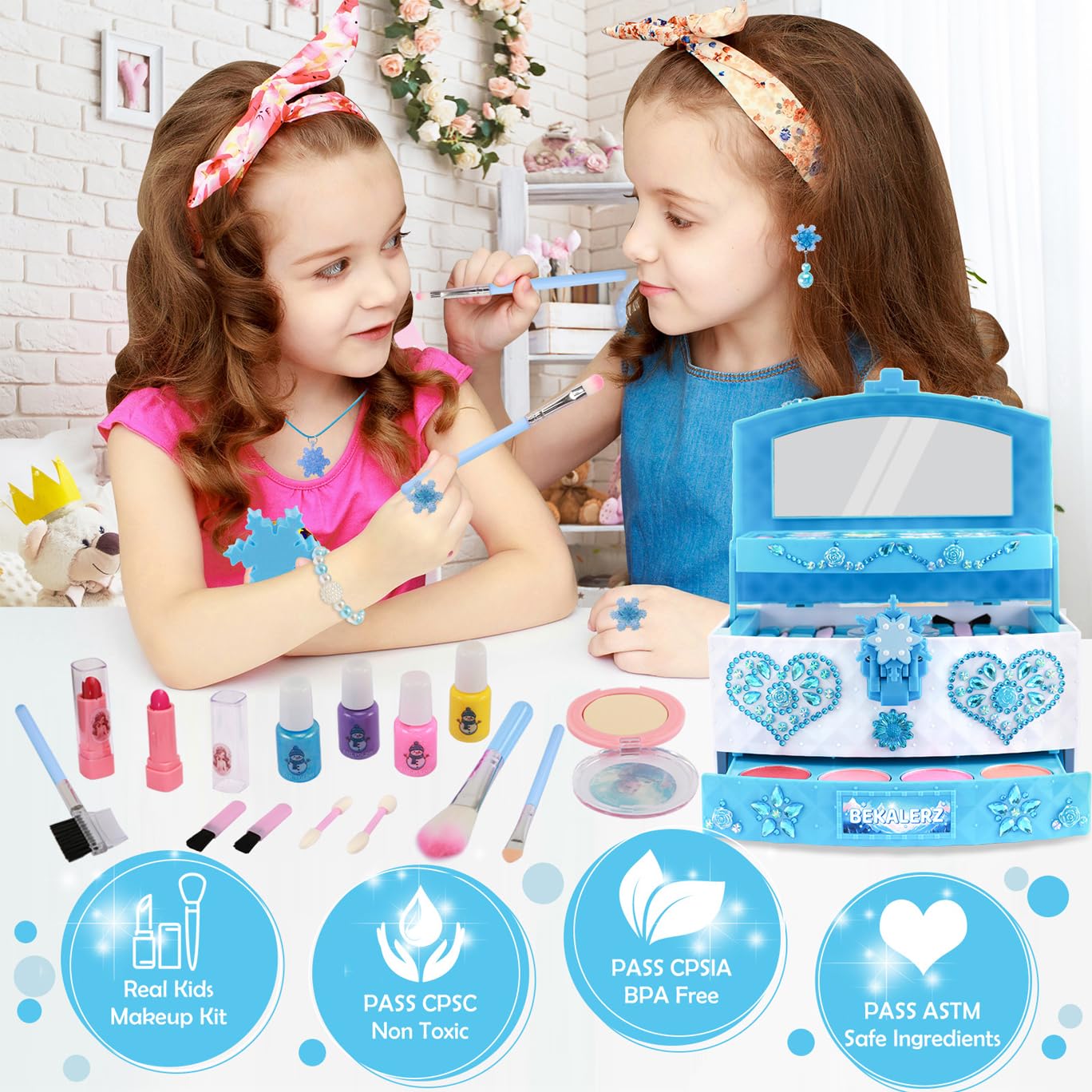 Washable Kids Makeup Kit for Girls Ages 3-12 - Real Pretend Play Cosmetic Set with Princess Dress Up - Perfect Christmas Birthday Frozen Themed Gift for Toddlers & Little Girls - Great for Role Play, Dress Up Parties & Imaginative Play
