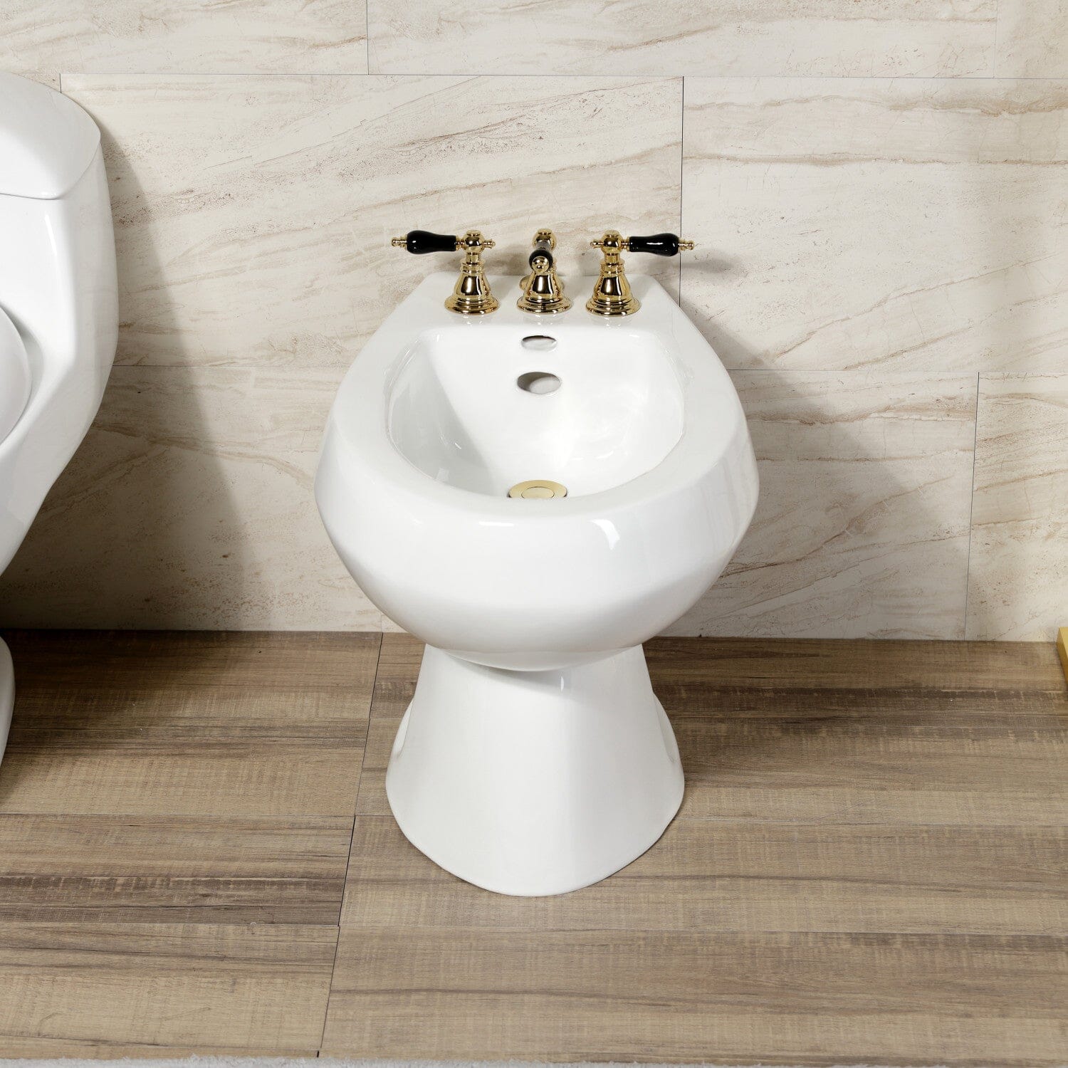Duchess 3-Handle Deck Mount Vertical Spray Bidet Faucet with Brass Pop-Up Drain - Luxury Bathroom Upgrade for Modern Homes & Spa-Like Experience