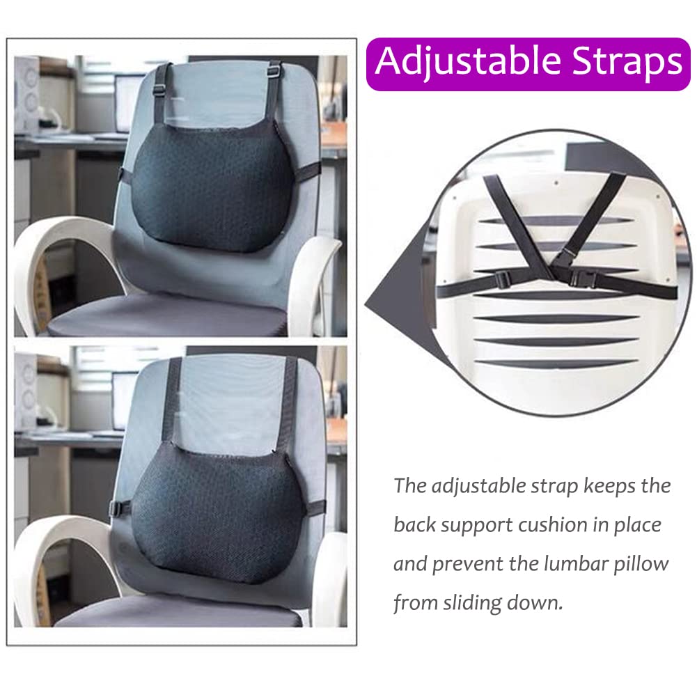 **Ergonomic Lumbar Support Pillow with Cooling Gel - Relieves Back Pain & Sciatica for Office, Car, and Home Chairs - Breathable Memory Foam Cushion with Adjustable Straps - Perfect for Work, Travel, and Long Sitting Sessions**