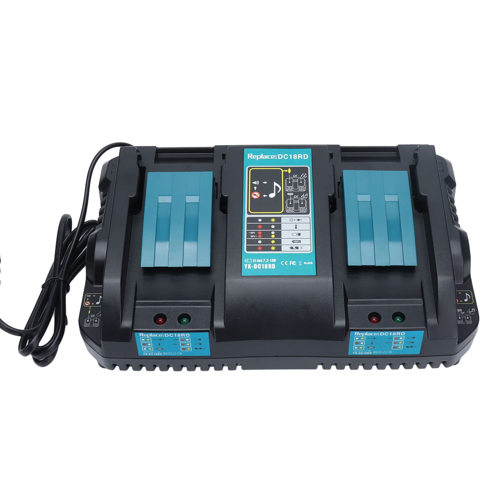Zerodis 18V Lithium Battery Charger - Safe Dual Port Fast Charger for DC18RD Batteries | Ideal for Power Tools, Drills, and DIY Projects