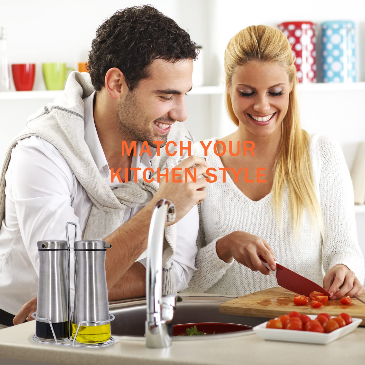 Premium Oil and Vinegar Dispenser Set with Caddy - 2 Pack No-Drip Glass Bottles for Kitchen, Home, Restaurants & Weddings - Perfect for Salad Dressing, Cooking Oil & Balsamic Vinegar