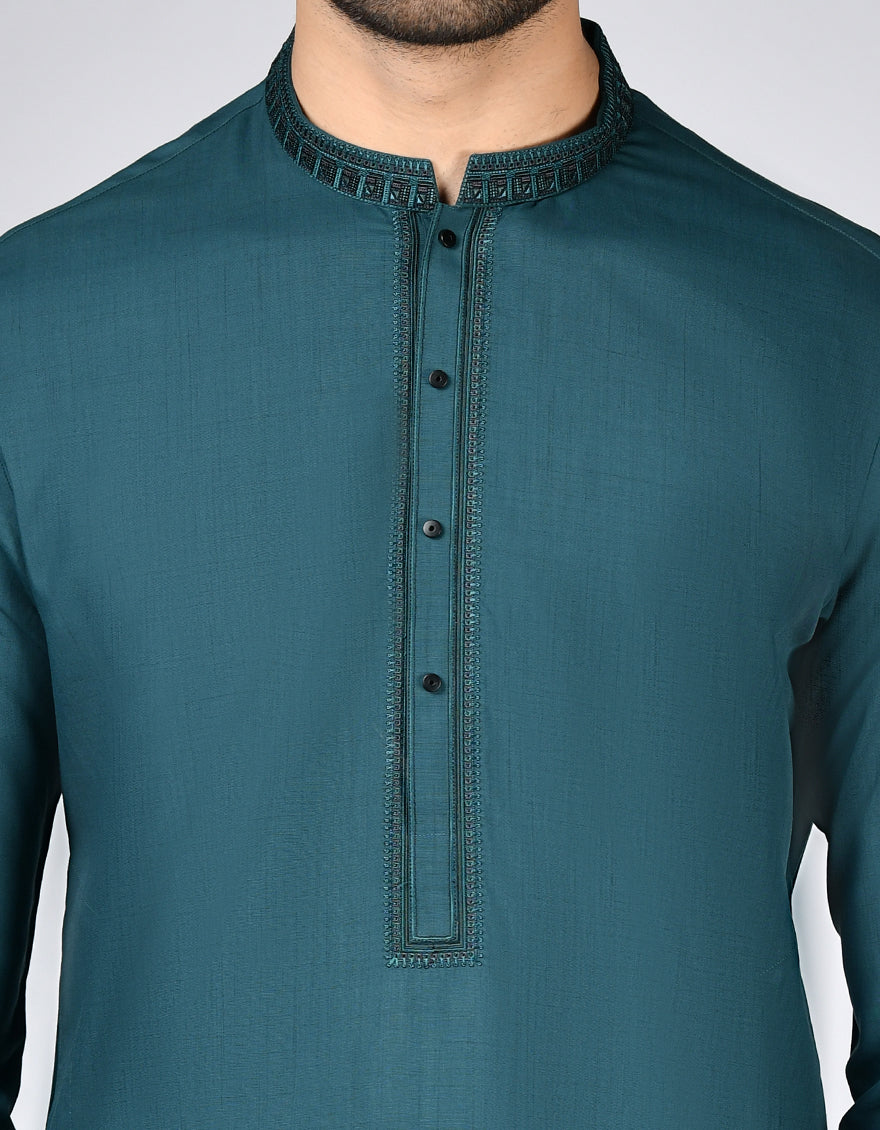 Stylish Blended Green Kurta by J. Junaid Jamshed - Perfect for Casual Wear, Festivals & Special Occasions