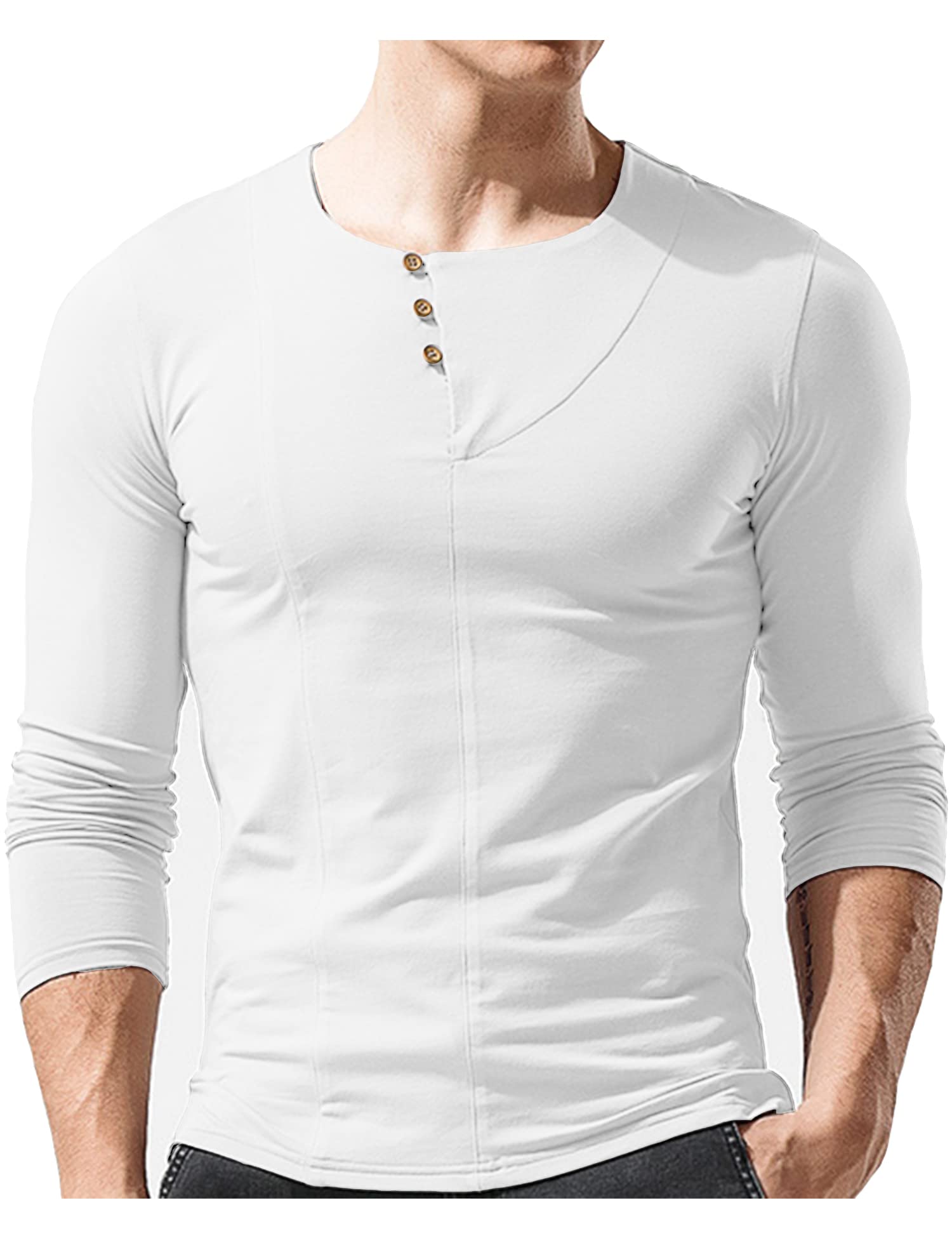 Men's Slim Fit Long Sleeve Henley Shirt with Button-Up Crewneck - Solid Color Casual Tee for Everyday Wear, Work & Outdoor Activities