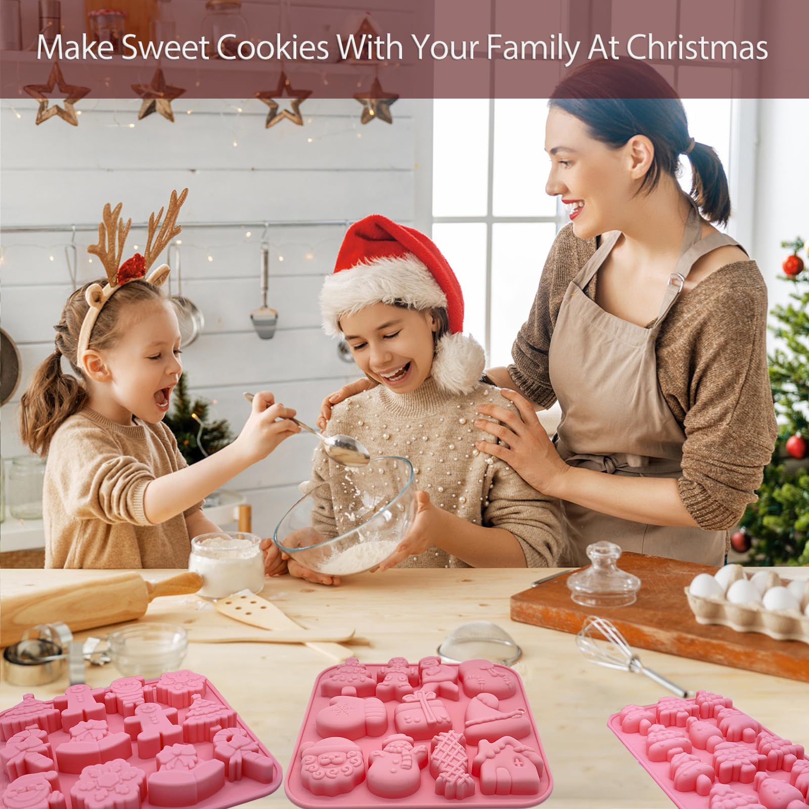 3 Pack Christmas Silicone Molds for Baking & Soap Making - Snowman, Gingerbread, Snowflake Chocolate & Jello Molds | Perfect for Holiday Desserts, DIY Crafts & Festive Treats