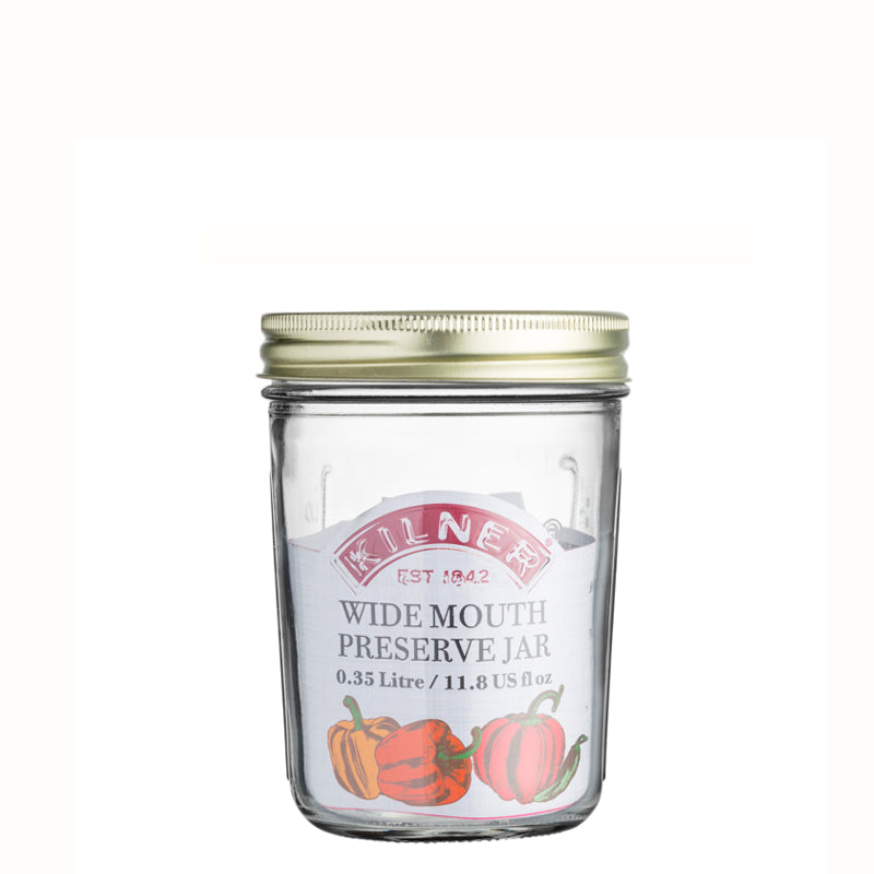Kilner 350 ML Wide Mouth Preserve Jar - Airtight Glass Canning Jars for Homemade Jams, Pickles & Preserves - Perfect for Mason Jar Storage, DIY Gifts & Kitchen Organization