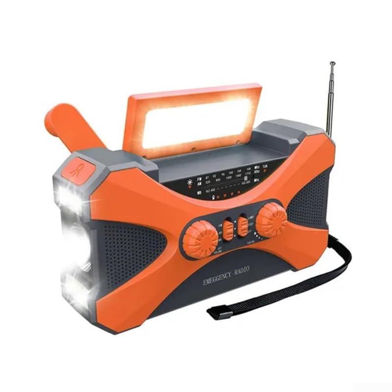 10000mAh Solar Hand Crank Emergency Radio with Flashlight & SOS Alarm | Portable AM/FM Weather Radio for Outdoor Survival, Camping, Hiking & Power Outages (Orange)