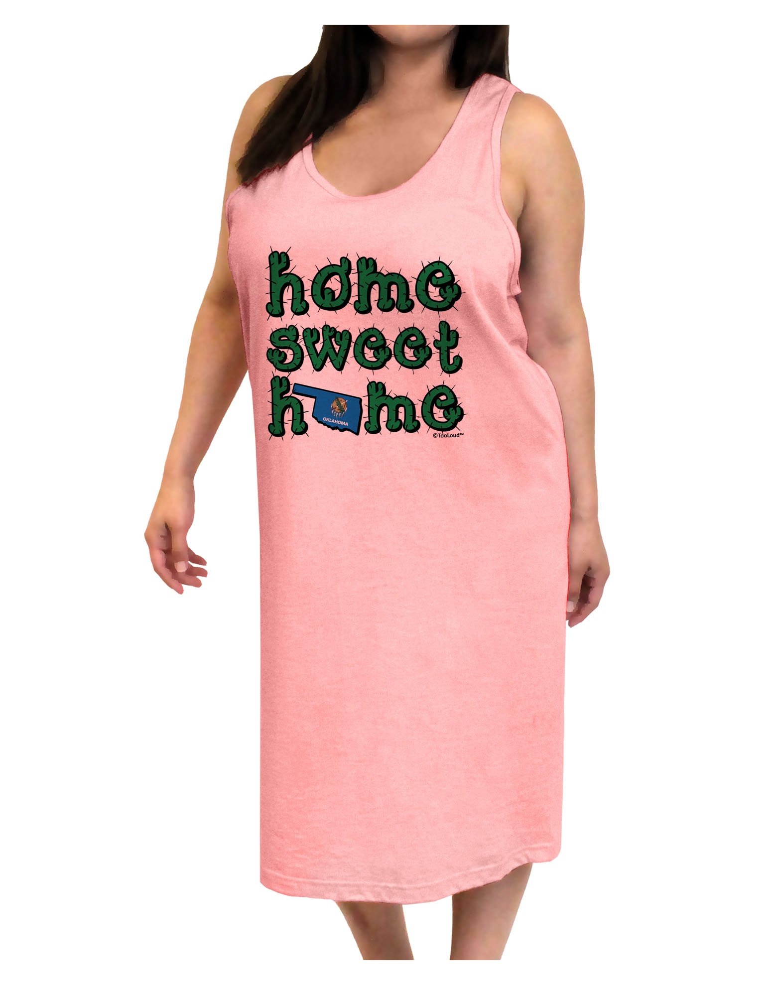 Oklahoma State Flag & Cactus Print Adult Tank Top Dress - Comfortable Night Shirt for Women - Perfect for Sleepwear, Lounging & Home Comfort