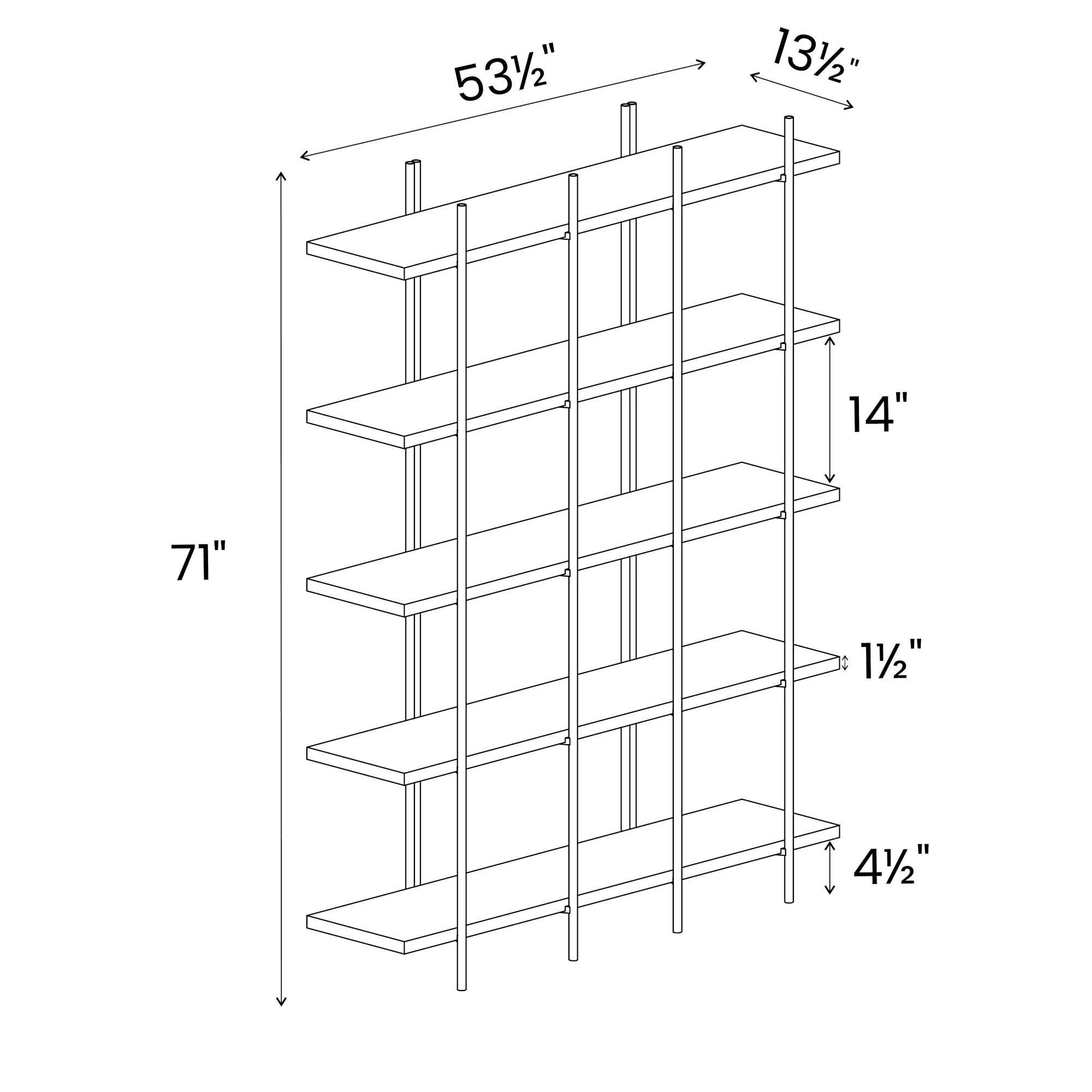 Modern Cascais 53 Bookcase - 5-Tier Wooden Bookshelf for Home & Office - Stylish Storage Solution for Books, Decor & Essentials | Perfect for Living Room, Bedroom & Study Organization