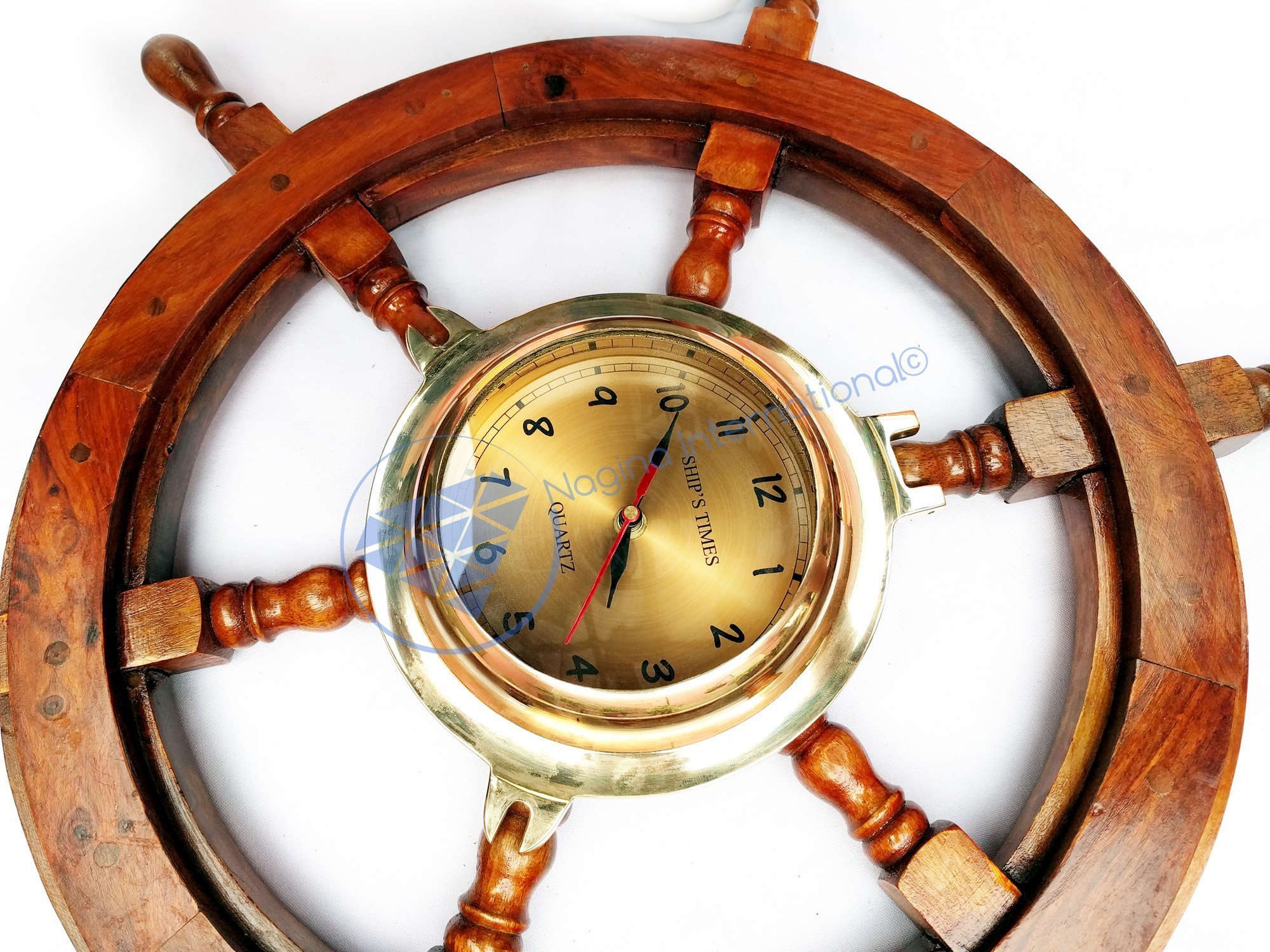Handcrafted Nautical Ship Wheel Wall Clock with Brass Porthole Design - Perfect for Pirate Themed Nursery, Beach House Decor & Ocean Lover Gifts | Home Office & Living Room Decoration