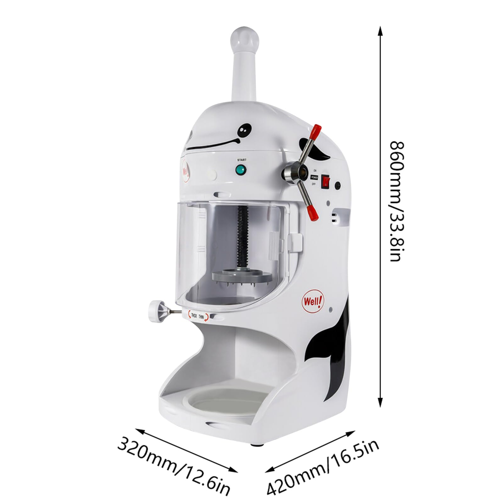 350W Commercial Electric Ice Shaver Machine - Adjustable Thickness Snow Cone Maker & Ice Crusher (250-350 RPM) for Coffee Shops, Restaurants, Bars, and Home Use - Perfect for Cocktails, Smoothies, and Desserts